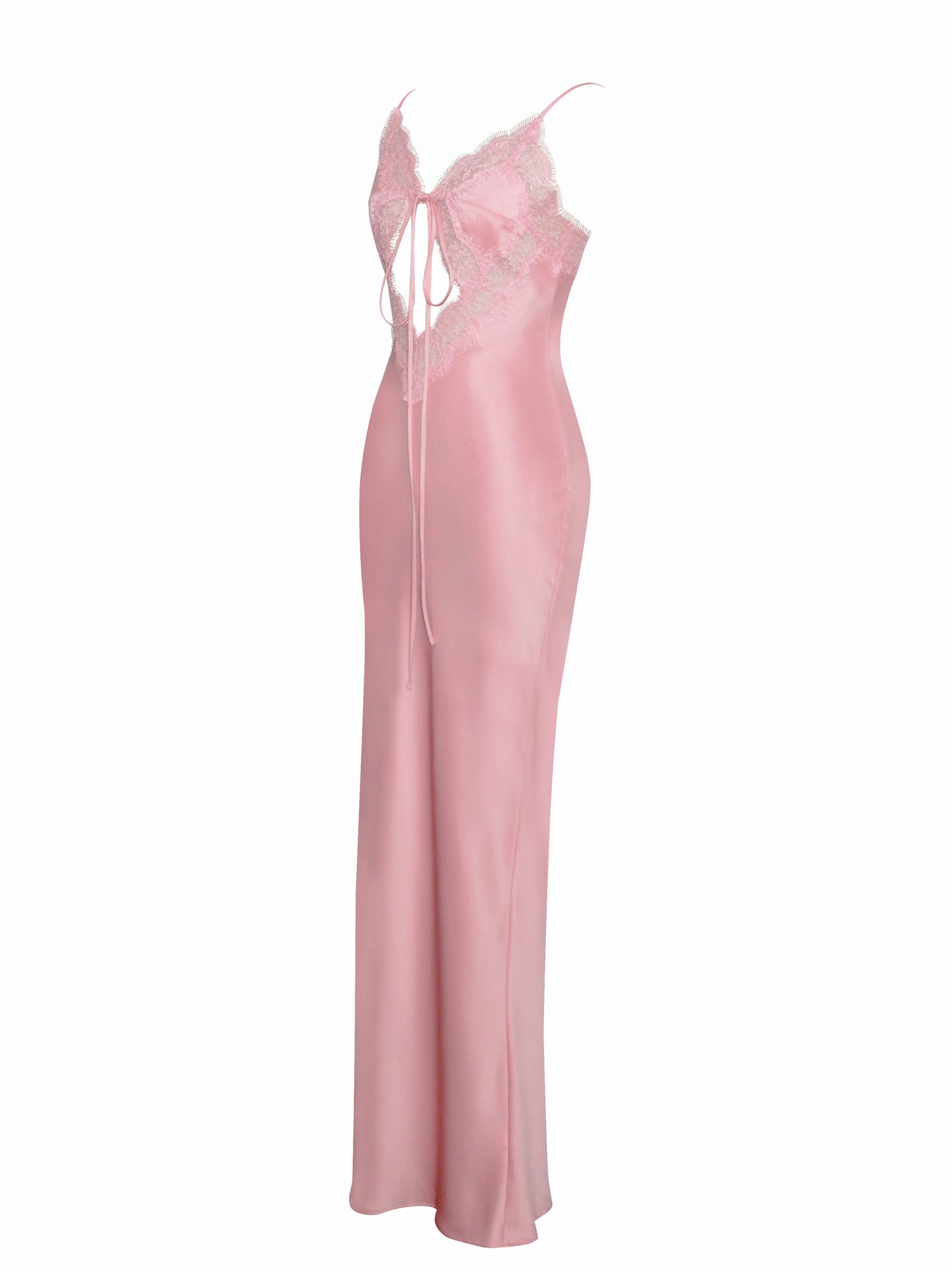 Zinnia Salmon Satin Lace Maxi Dress | Pink