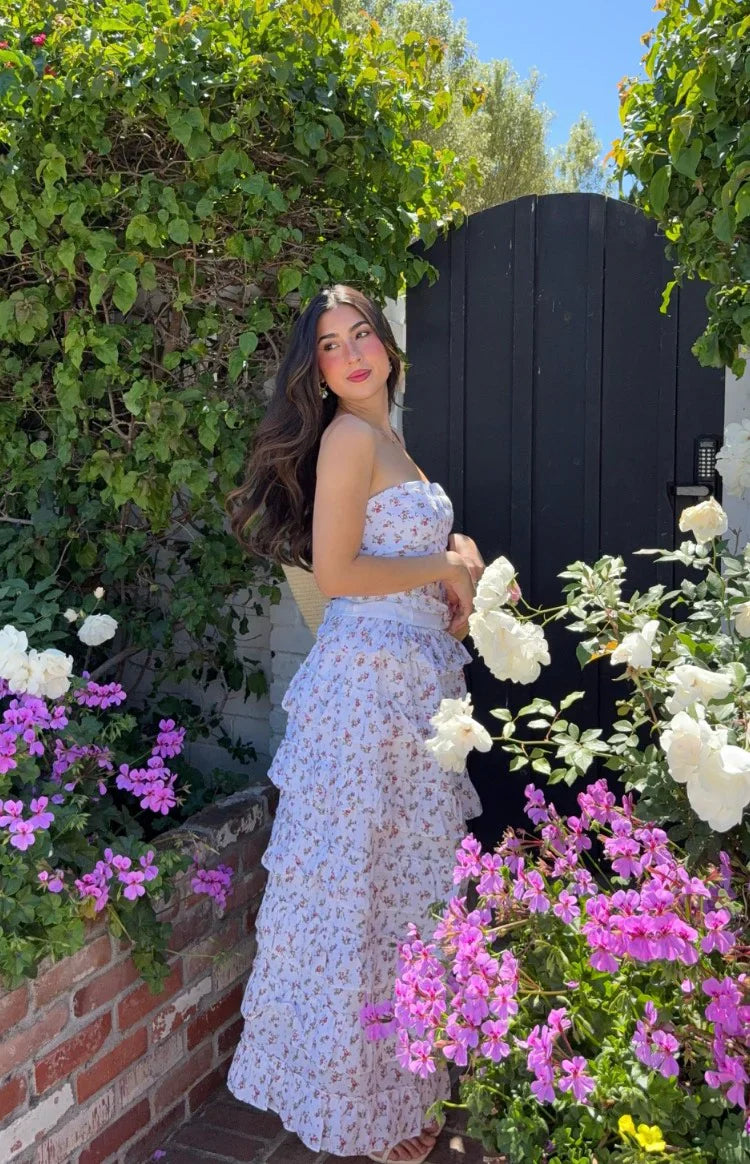 Paisley Floral Ruffle Maxi Skirt | White