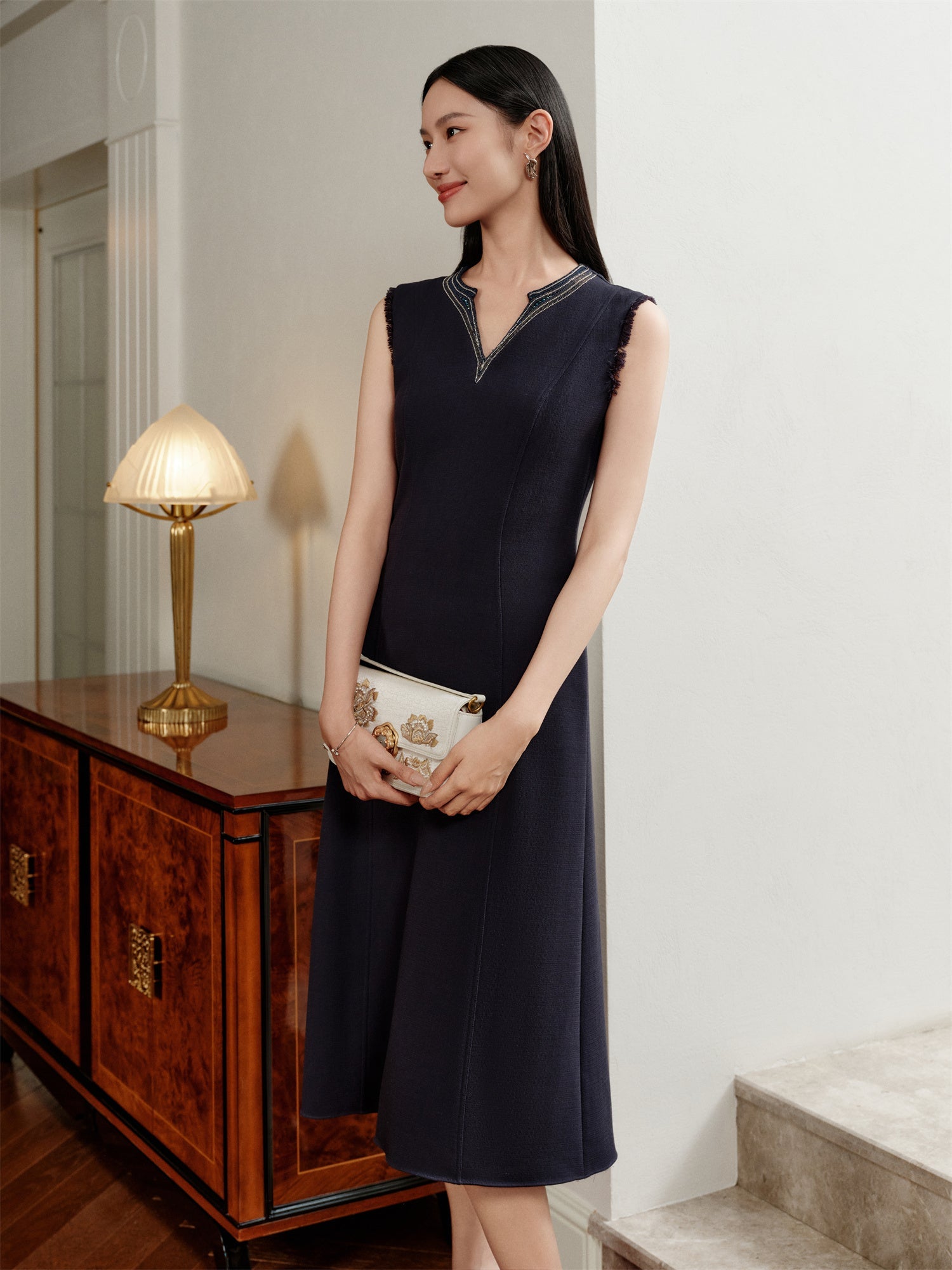Waist-Cinched Vest Dress | Navy