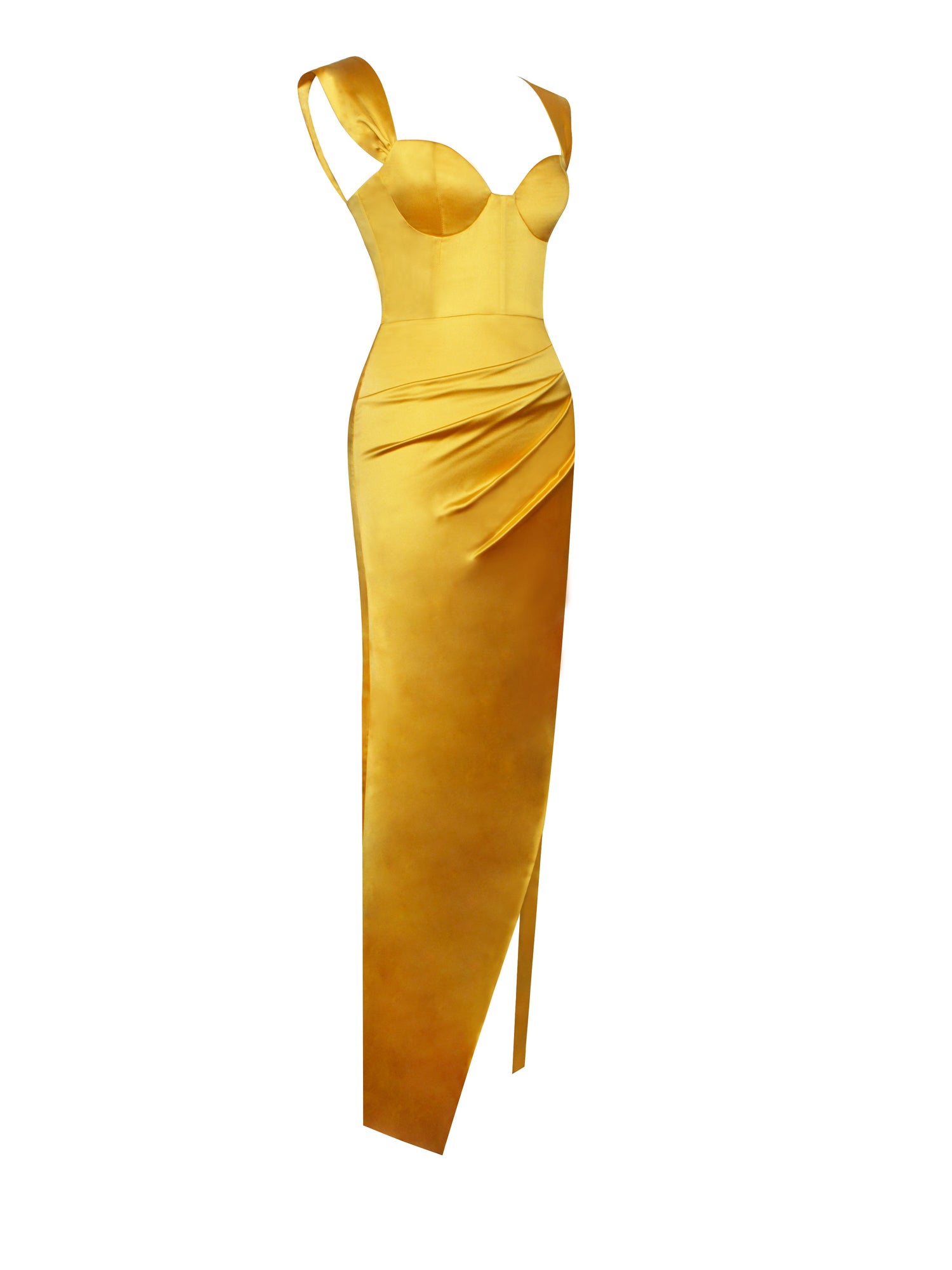 Zarah High Slit Corset Satin Dress | Yellow