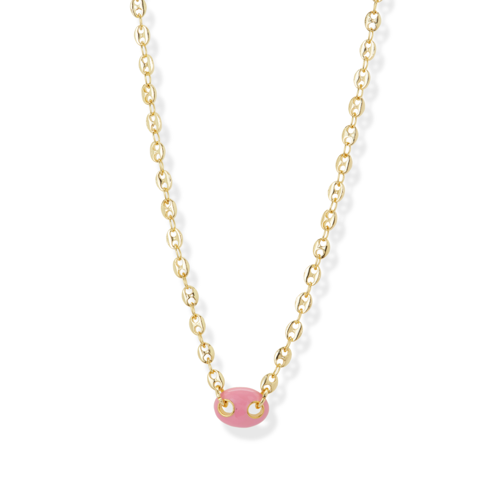 The Pink Enamel Mariner Chain Necklace | Gold