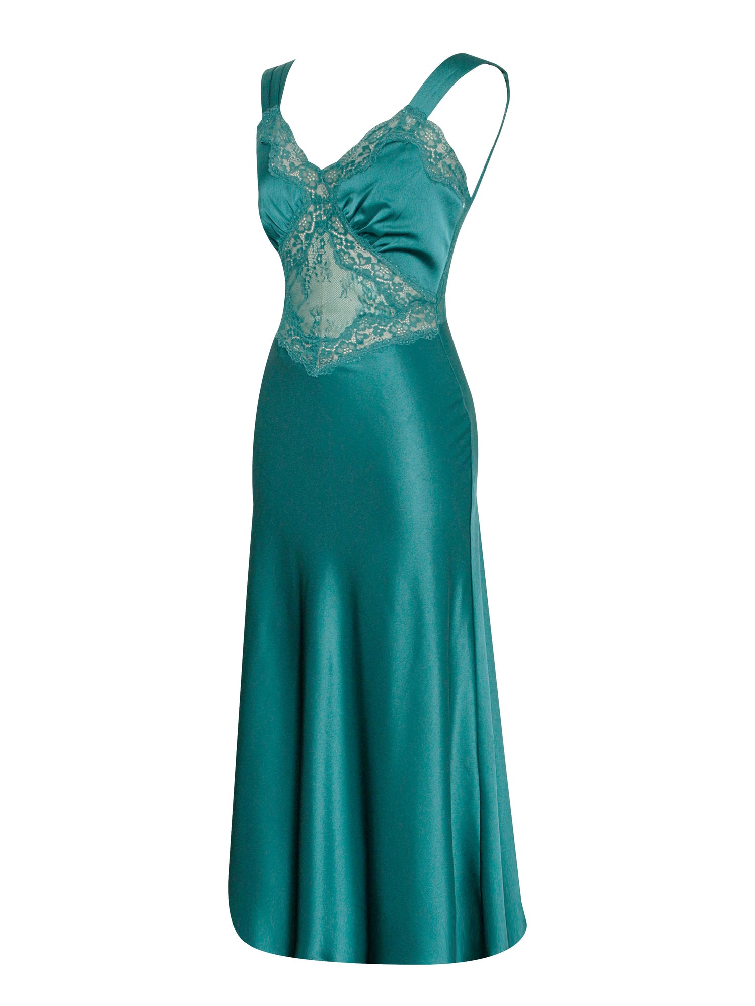 Perley Satin and Lace Midi Dress | Teal