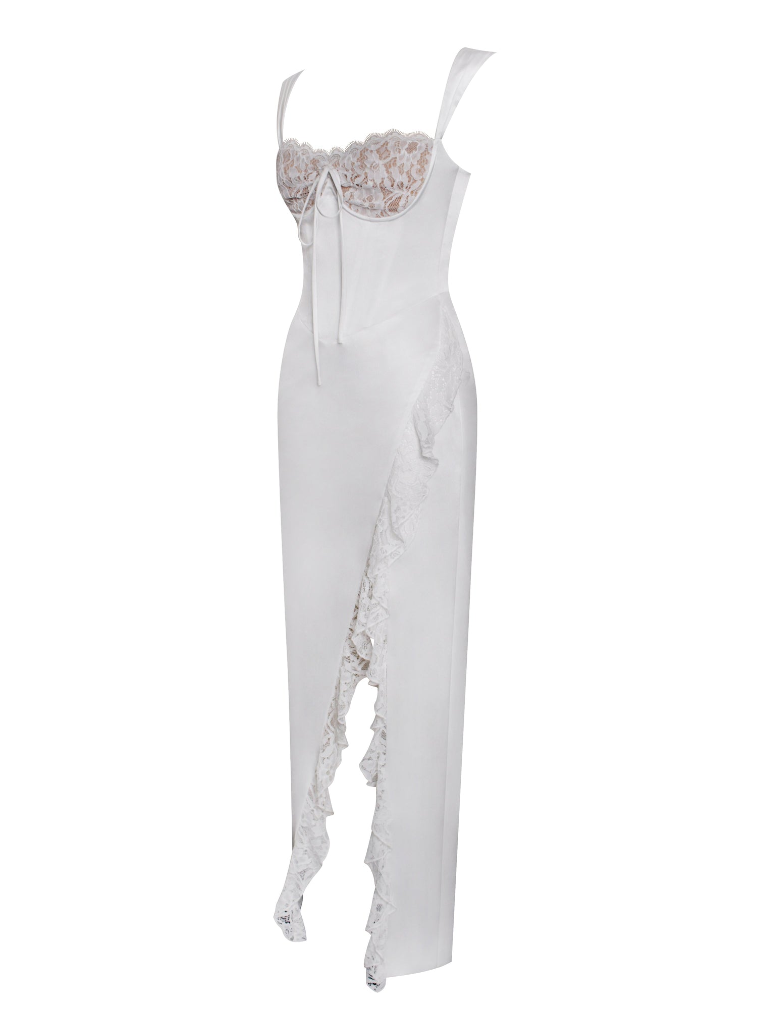 Freddie Lace Satin Maxi Corset Dress | White