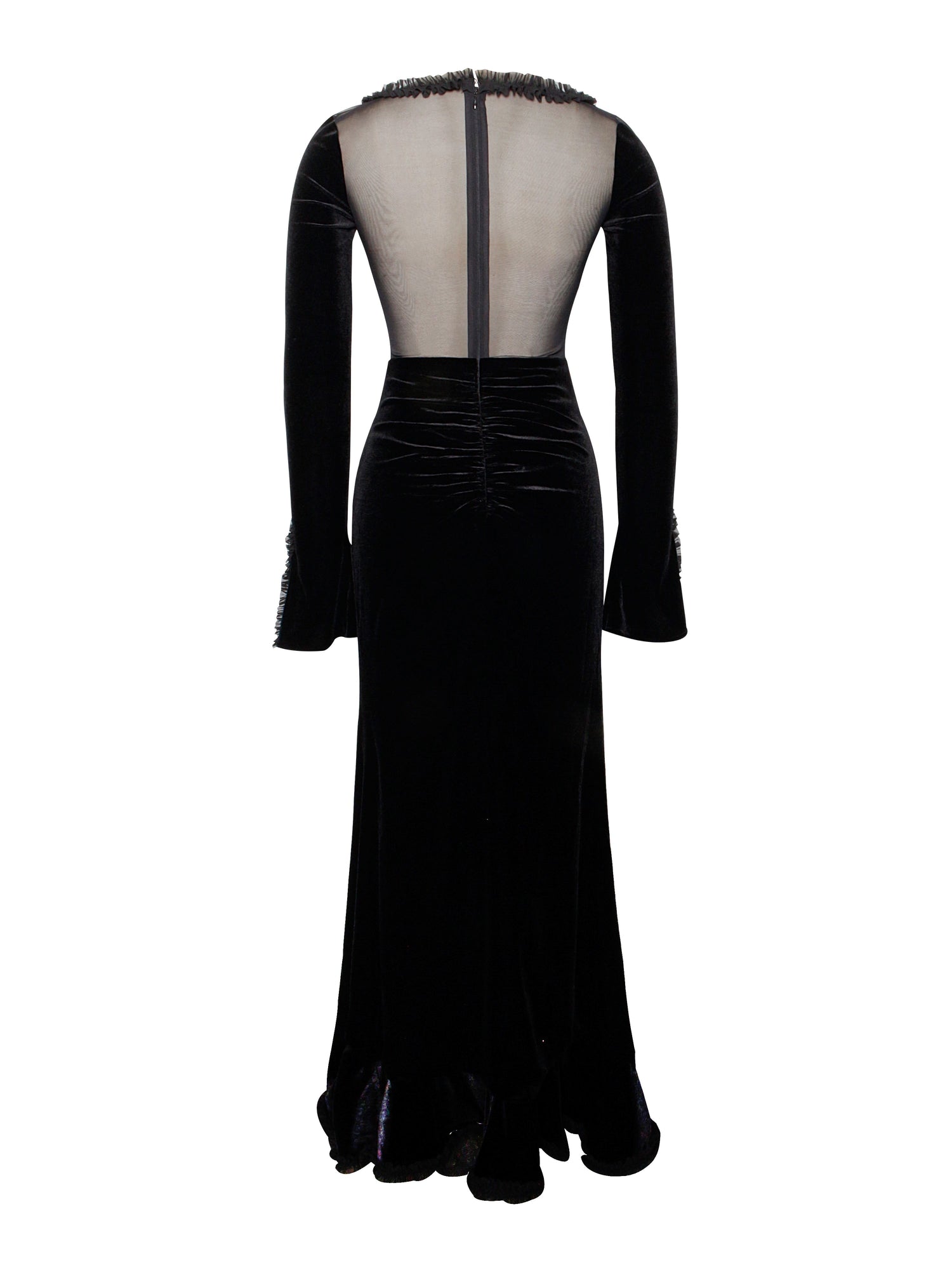 Maeve Velvet and Mesh Long Sleeve Maxi Dress | Black