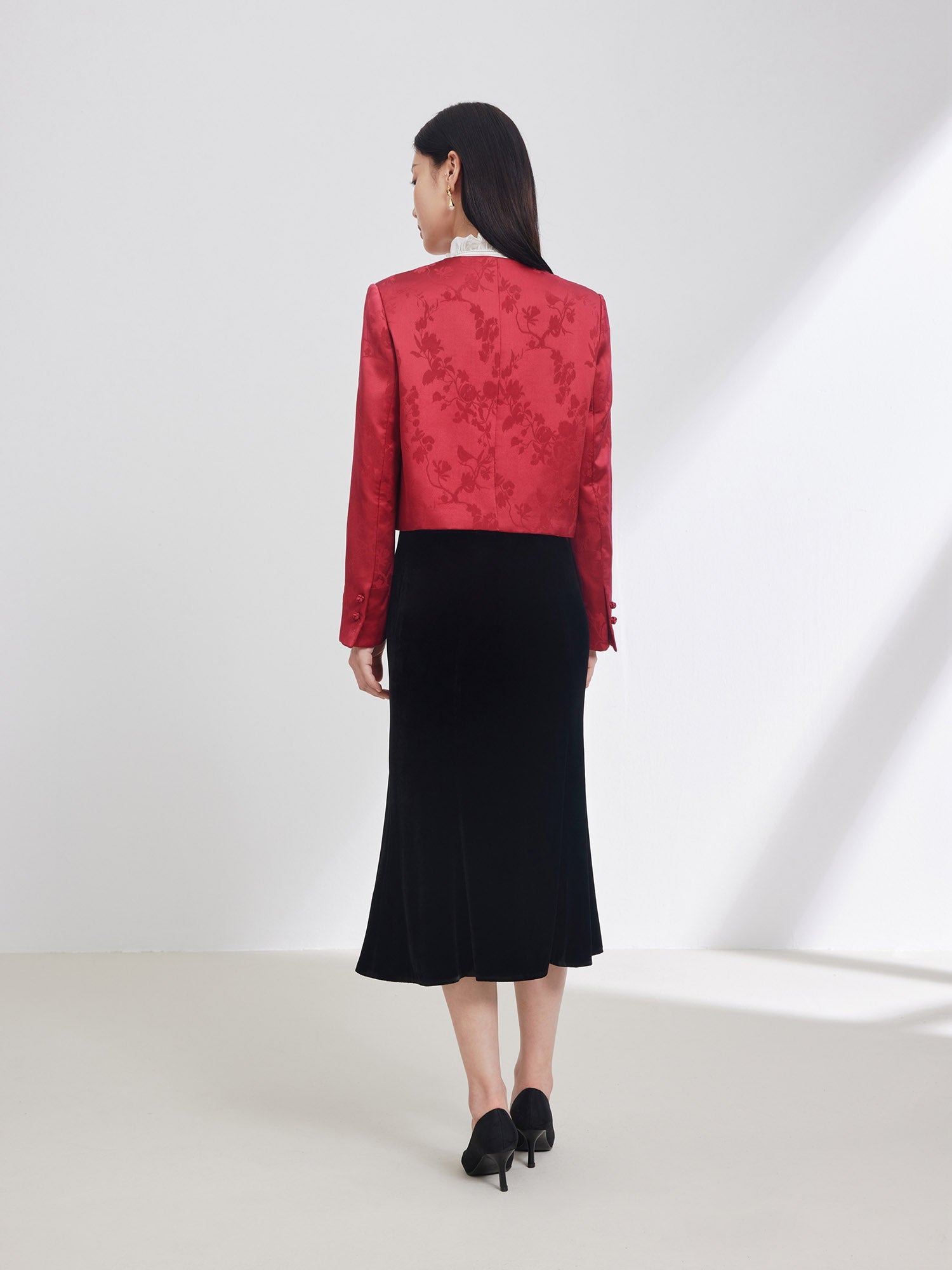 Satin Chinese-style Jacket | Wine Red
