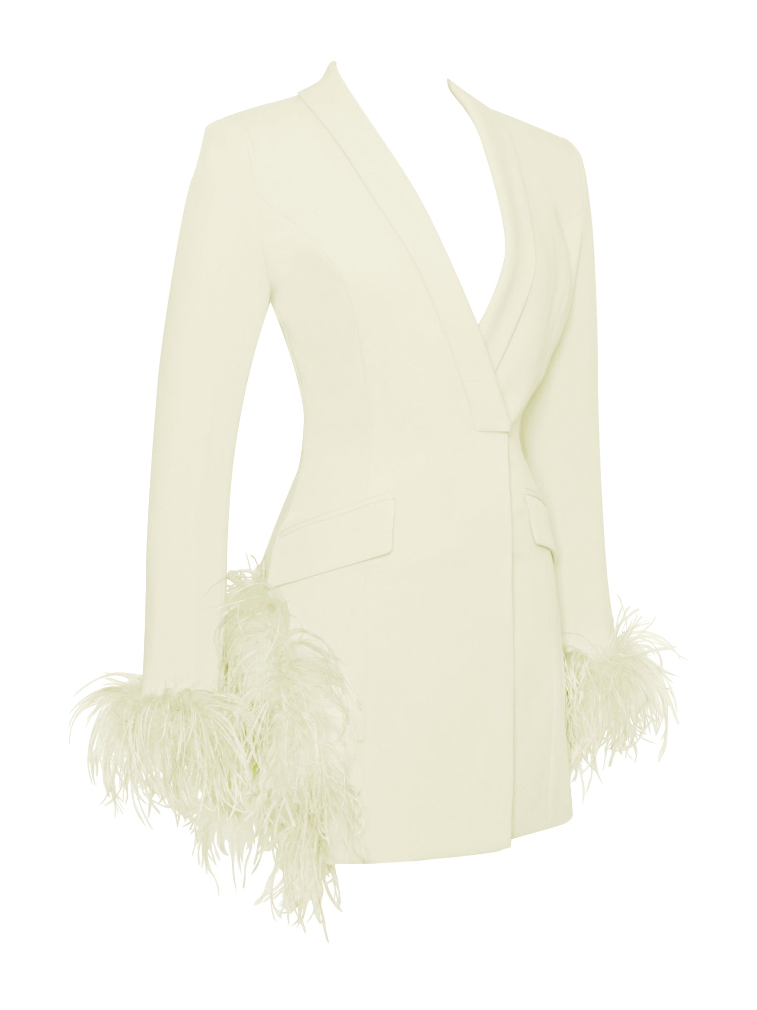 Madeline Pearl Feather Trim Blazer Dress | White