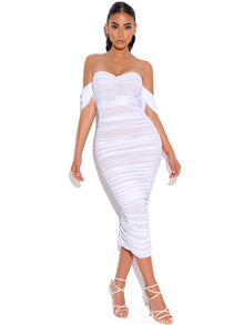 Quenby Off Shoulder Mesh Maxi Dress | White