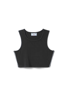 Women | Vintage Side Stripe Crop Racer Tank | Black