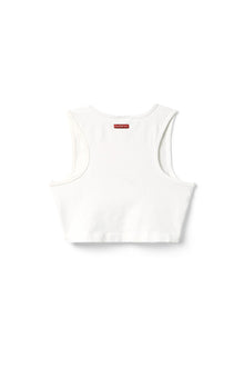 Women | Vintage Side Stripe Crop Racer Tank | White