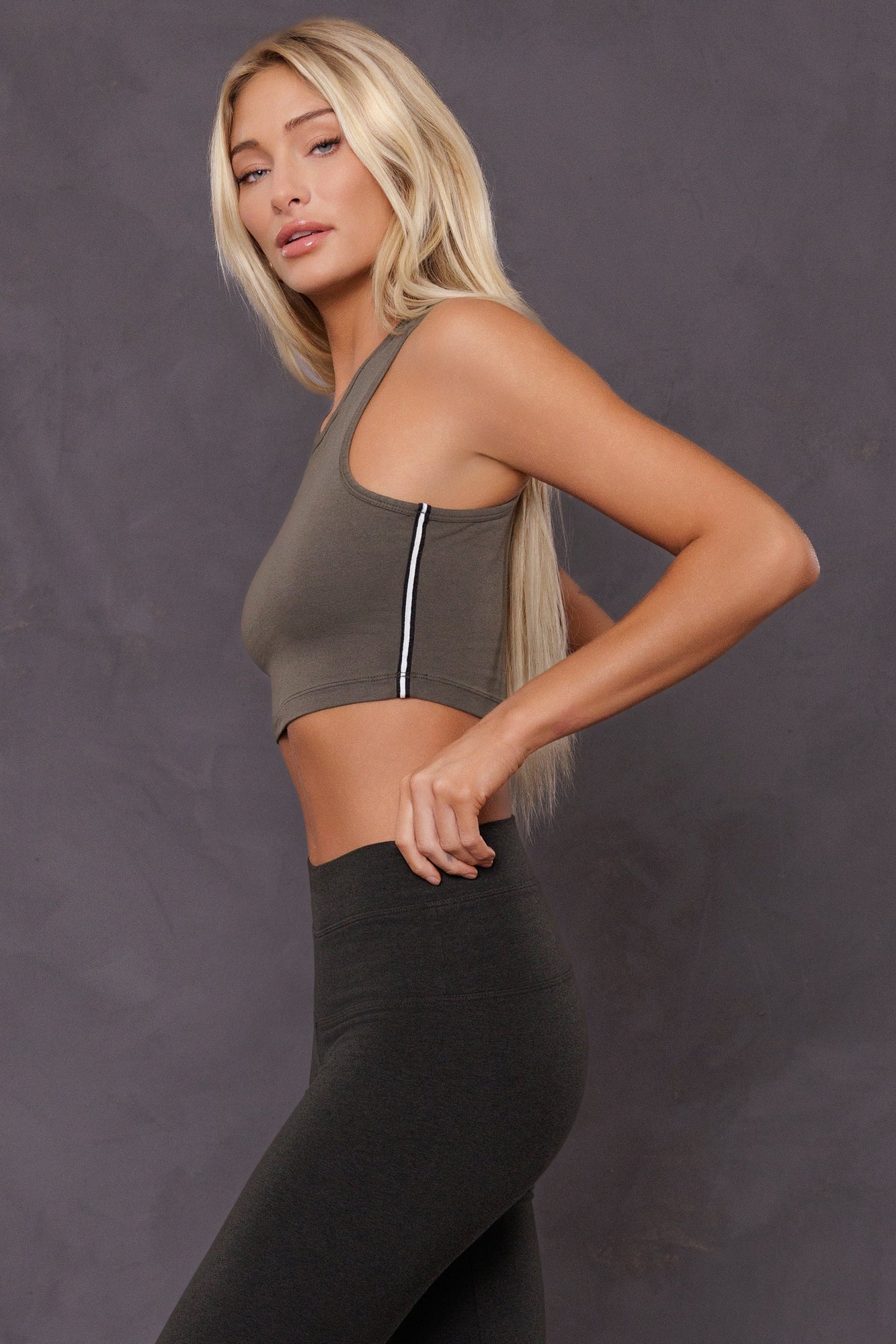 Women | Vintage Side Stripe Crop Racer Tank | Olive