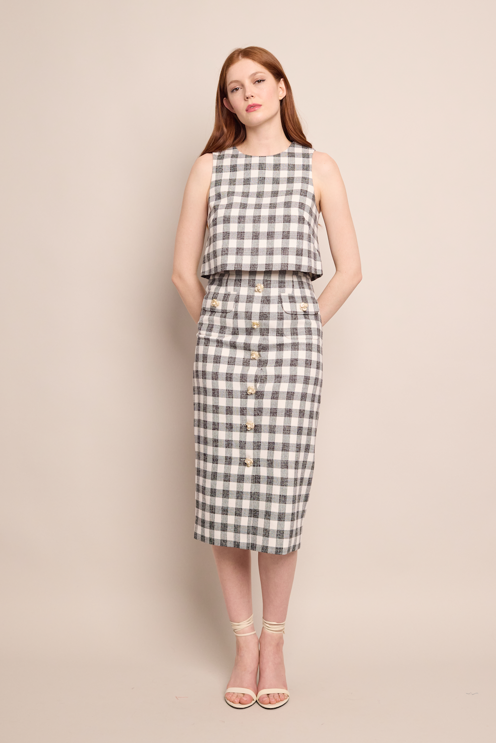 Faye Skirt | Black Ivory Boucle Grid