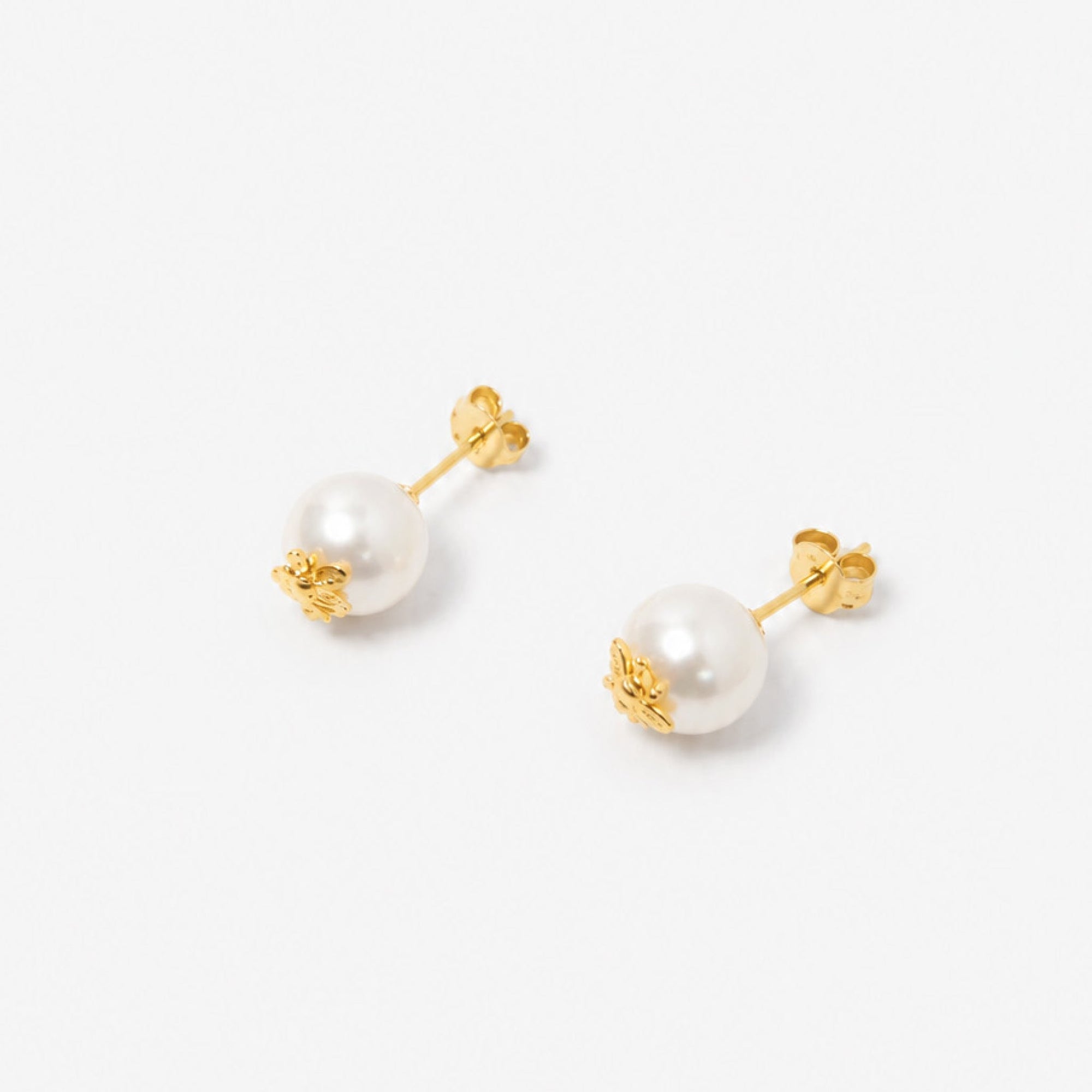 Bee Earrings | 18K Gold Plated on Sterling Silver | Freshwater Pearl