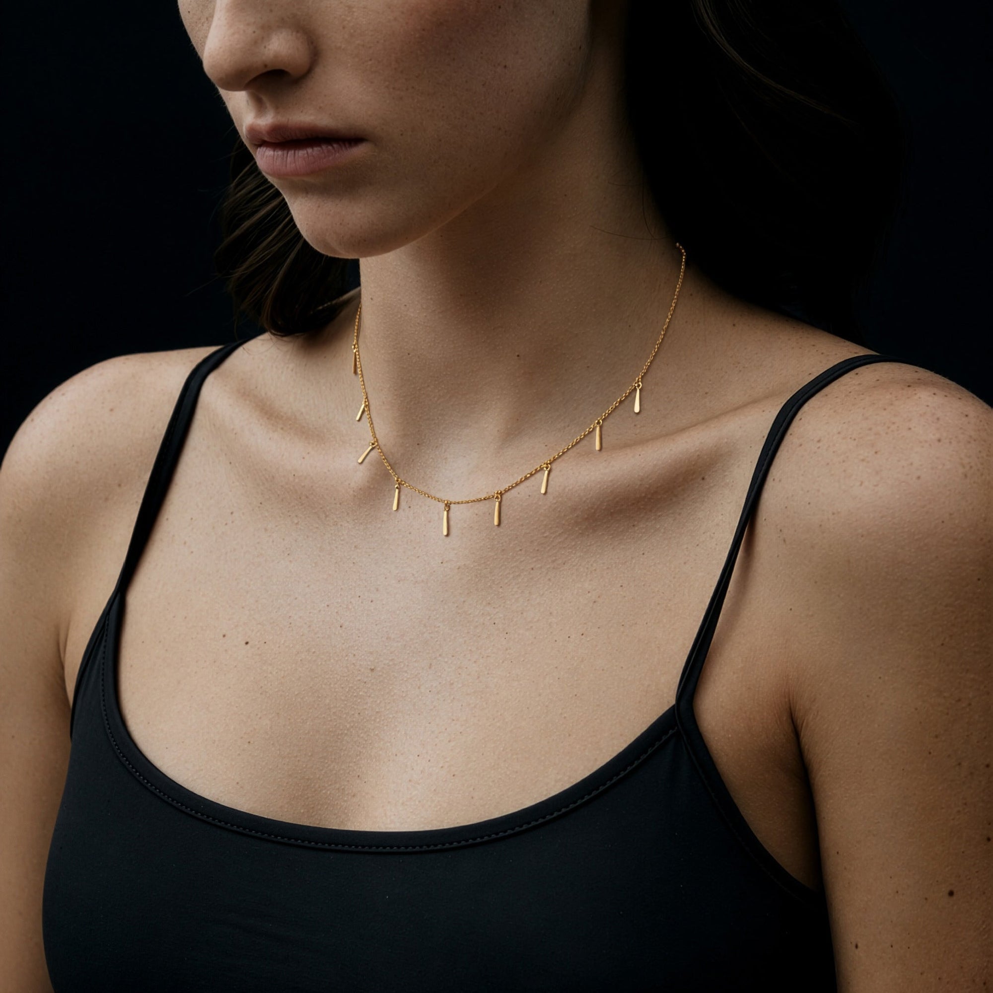 Drip Necklace | 18K Gold Plated on Sterling Silver | Black/Clear