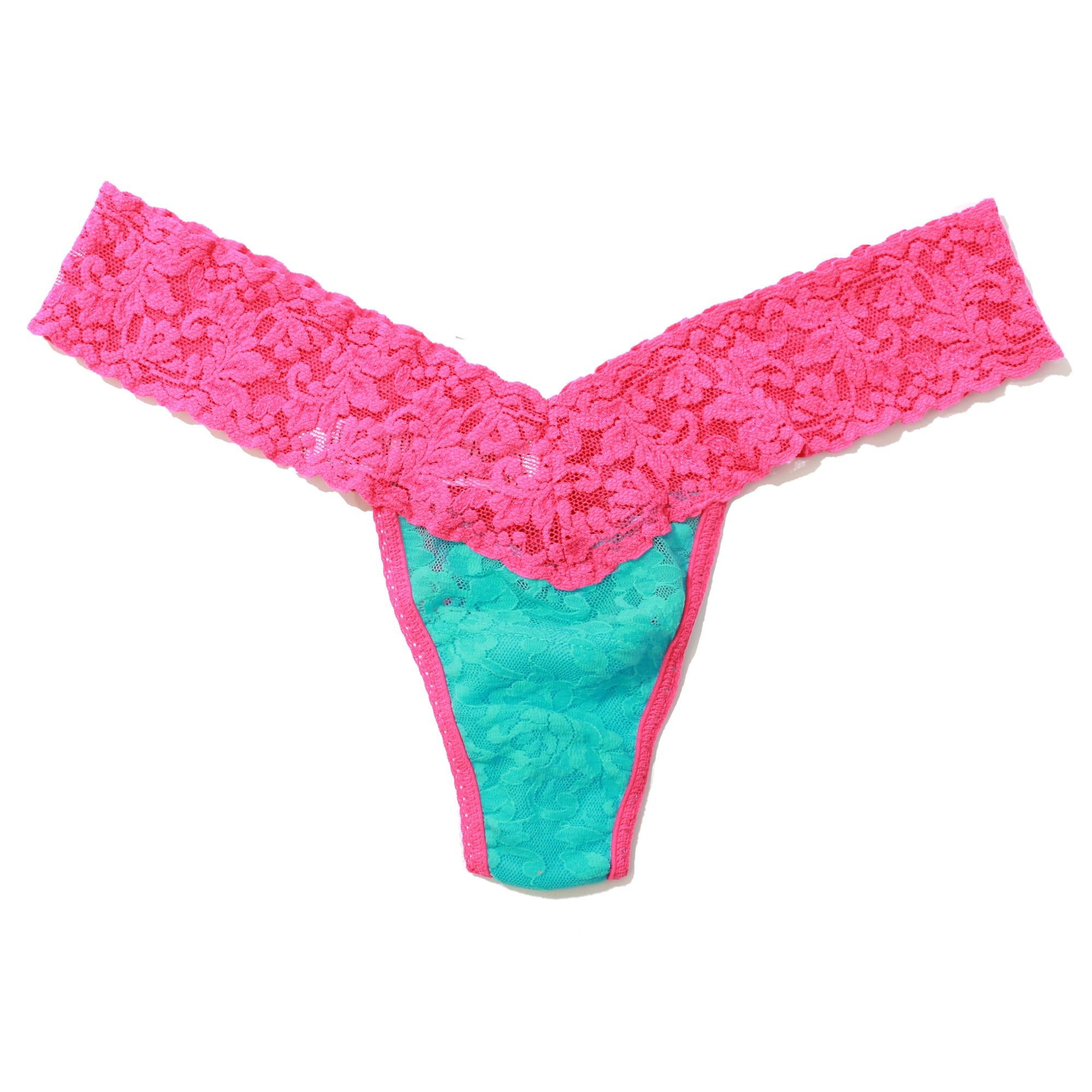 Signature Lace Low Rise Thong | Beau Blue/Flamboyant Pink