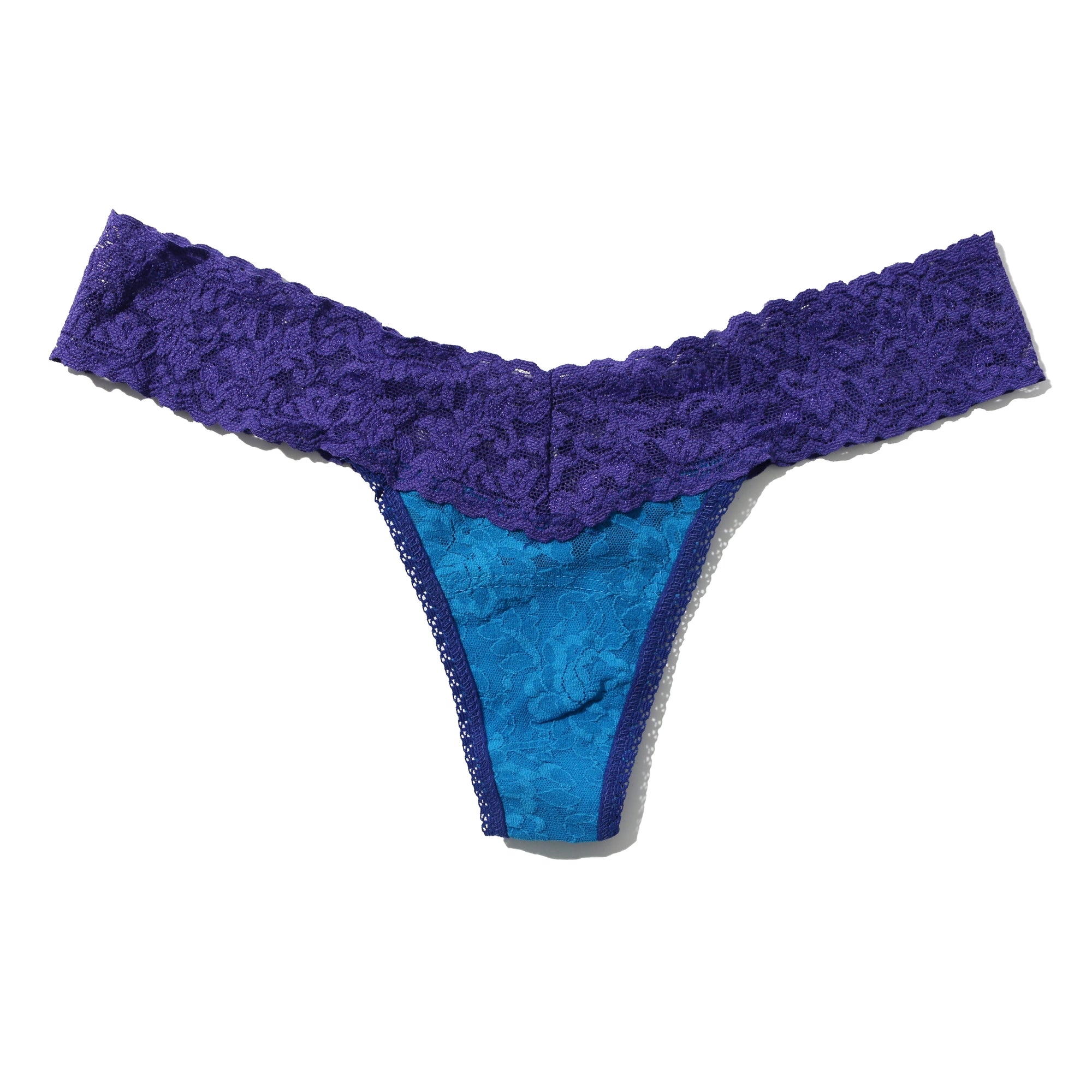 Signature Lace Low Rise Thong | Island Blue/Wild Violet