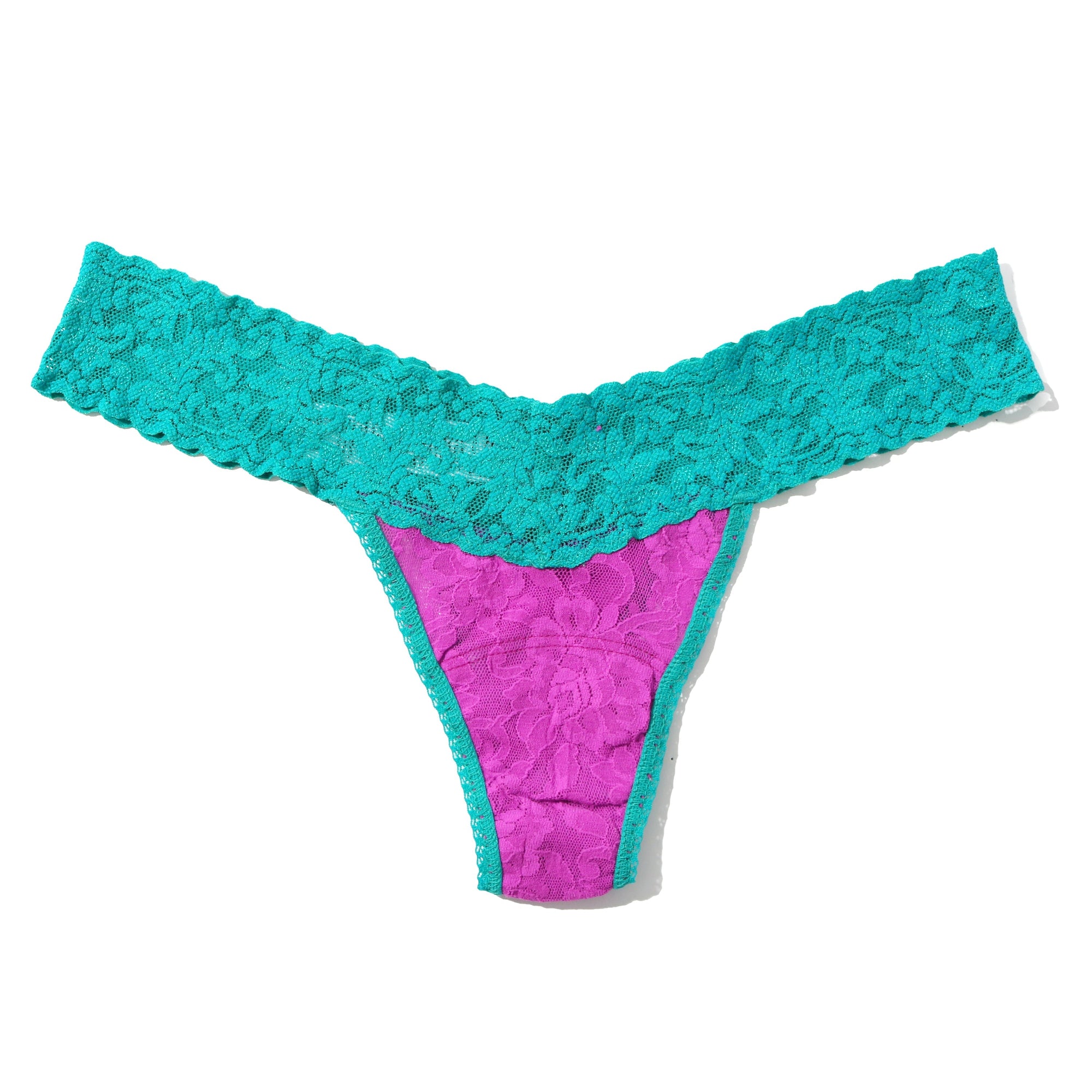 Signature Lace Low Rise Thong | Sour Cherry/Vintage Turquoise