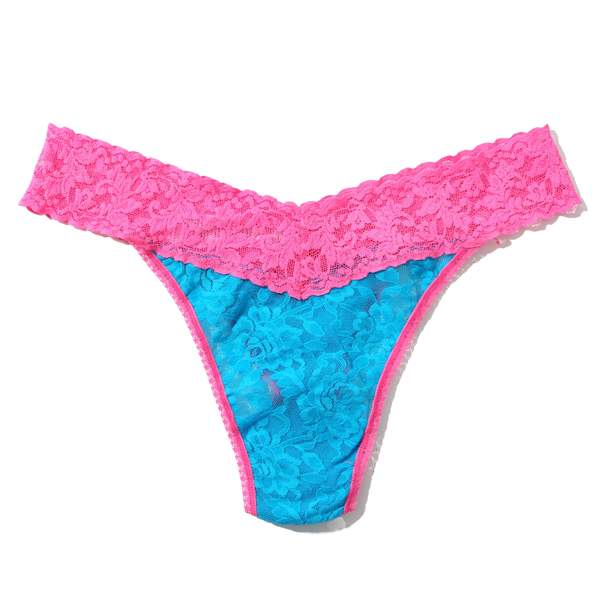 Signature Lace Original Rise Thong | Island Blue x Fiesta Pink