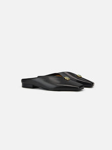 Peony Jade Square-Toe Slides | Black