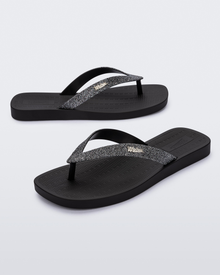 Womens | Sun Long Beach II Flip Flop | Black/Silver