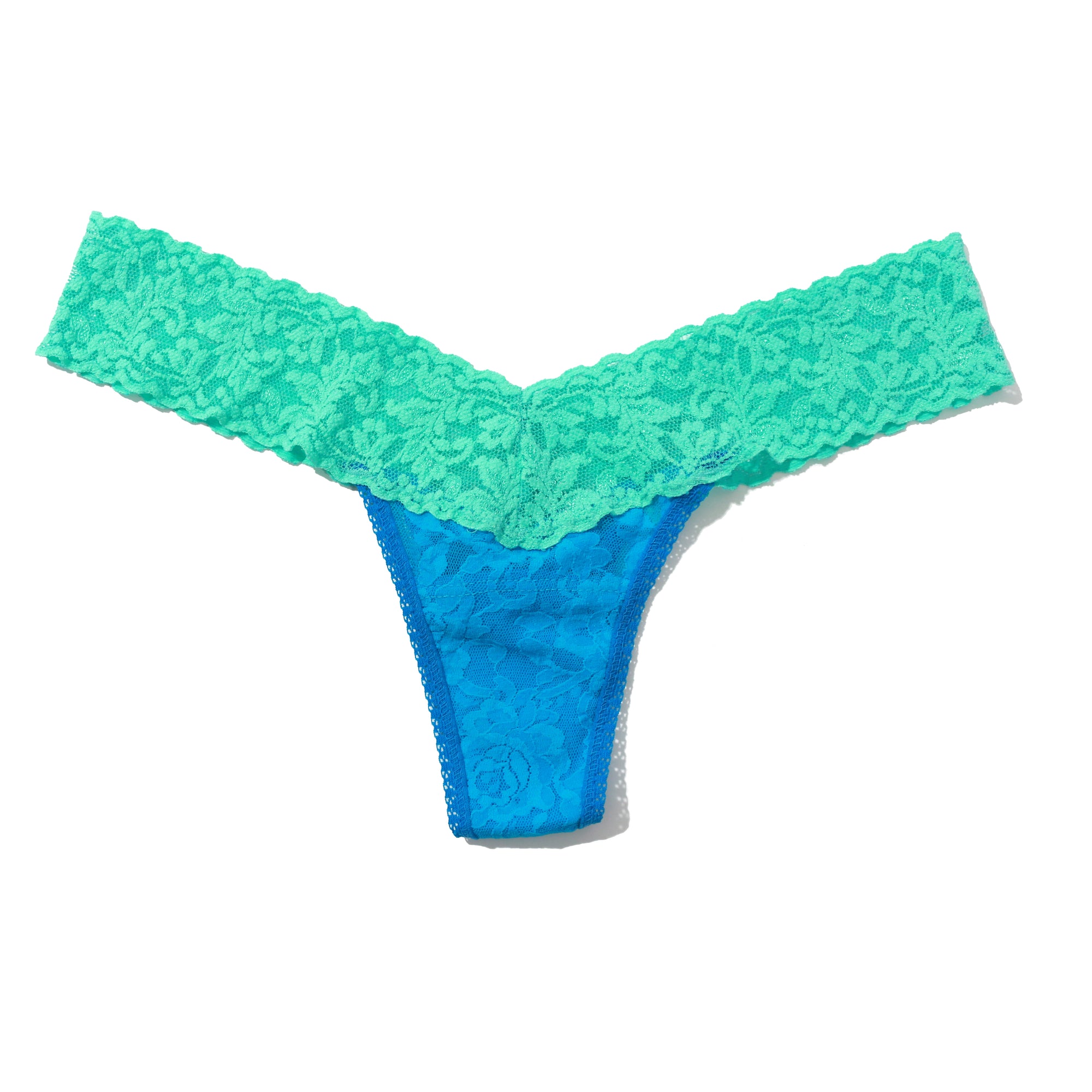 Signature Lace Low Rise Thong | Island Blue/Bright Aqua