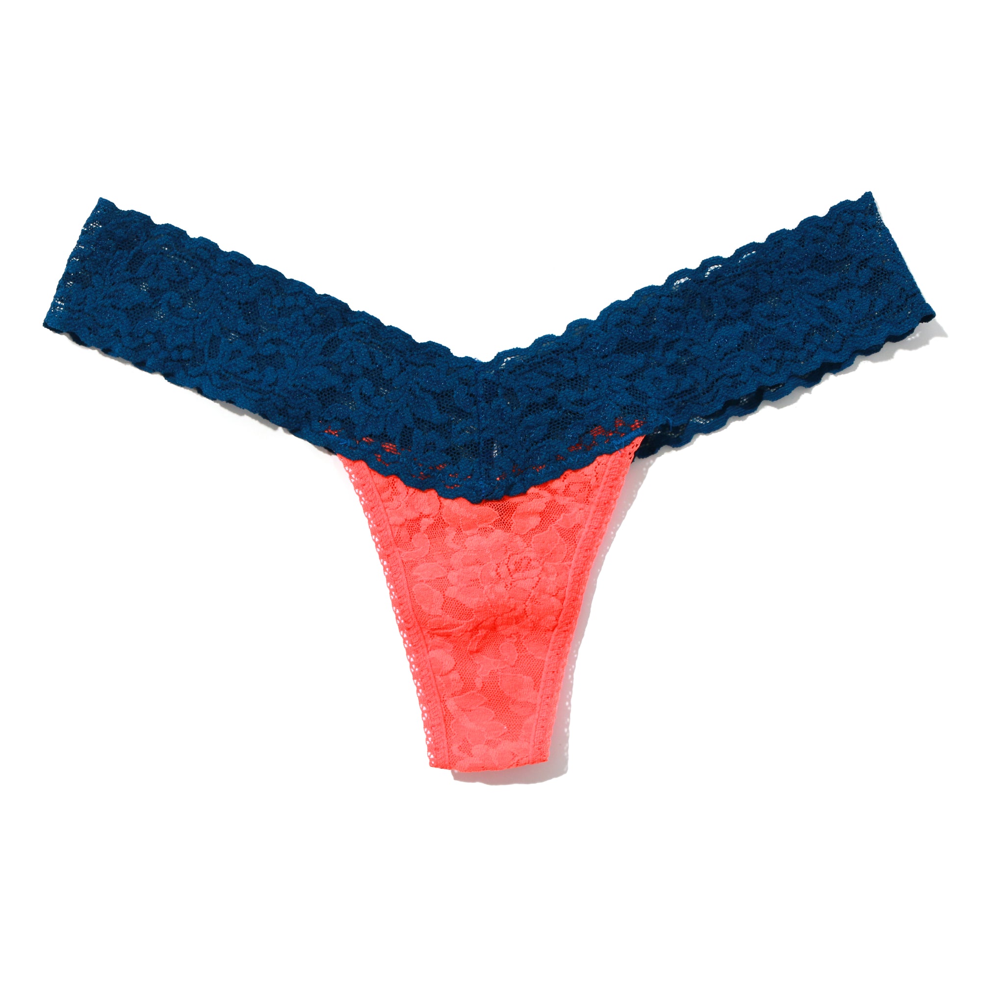 Petite Signature Lace Low Rise Thong | Tangelo/Oxford Blue