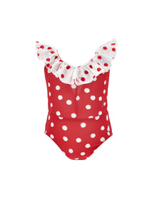 Girls | Polka Dot One-Piece Swimsuit | White/Red