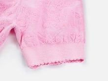 Textured Openwork Jacquard Drawstring Waist Knit Top | Pink
