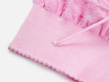 Textured Openwork Jacquard Drawstring Waist Knit Top | Pink