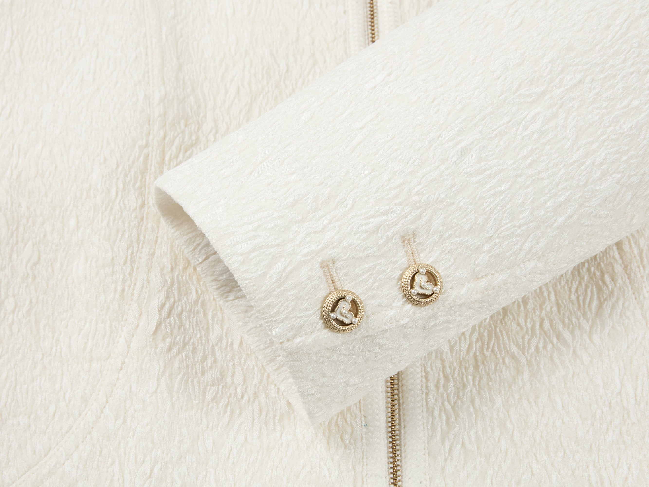 Wool Stand Collar Embroidered Coat | White