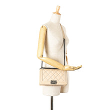 Chanel | Pre-Owned Old Medium Aged Calfskin Double Stitch Boy Flap | Brown/Beige