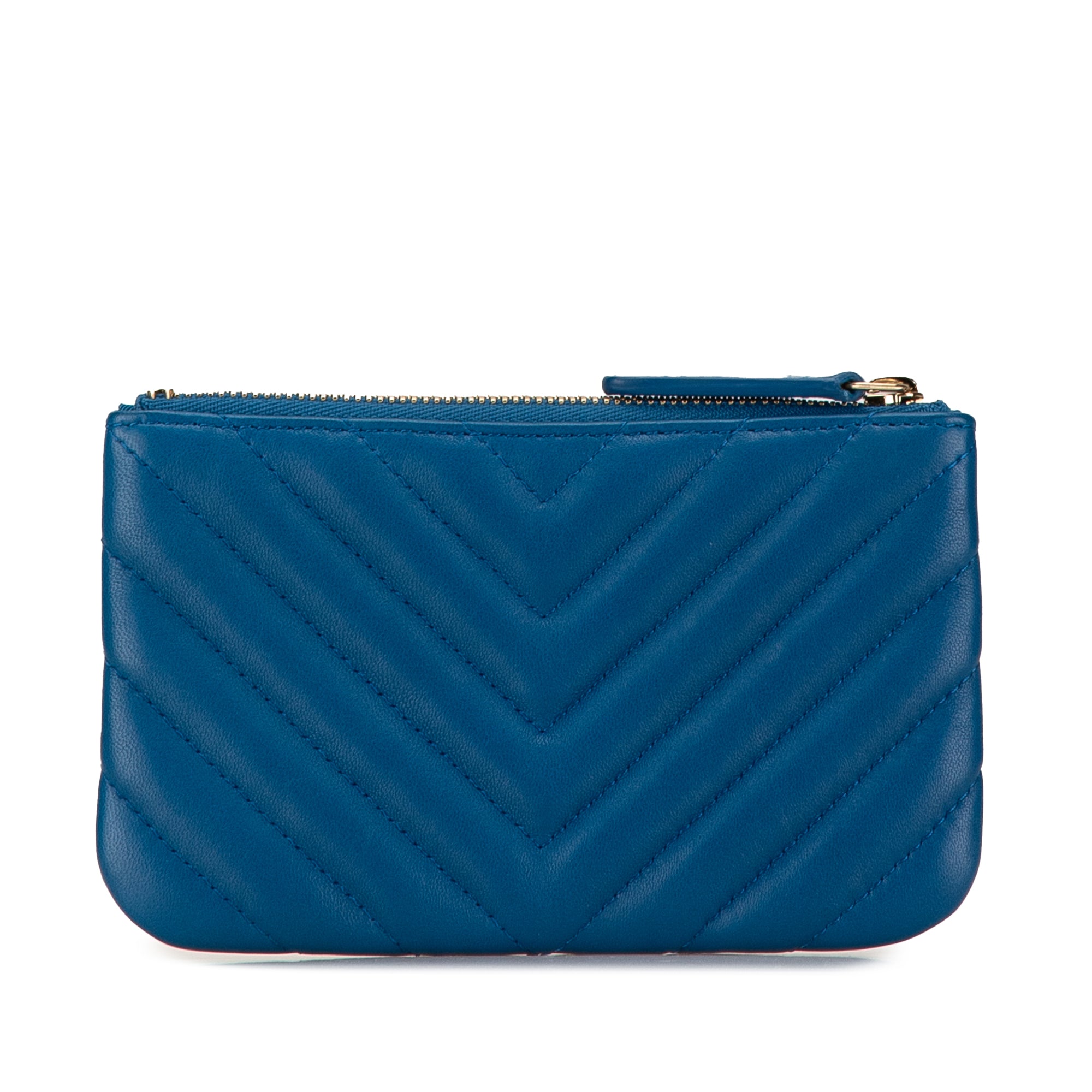 Chanel | Pre-Owned Chevron Lambskin O Case Pouch | Blue
