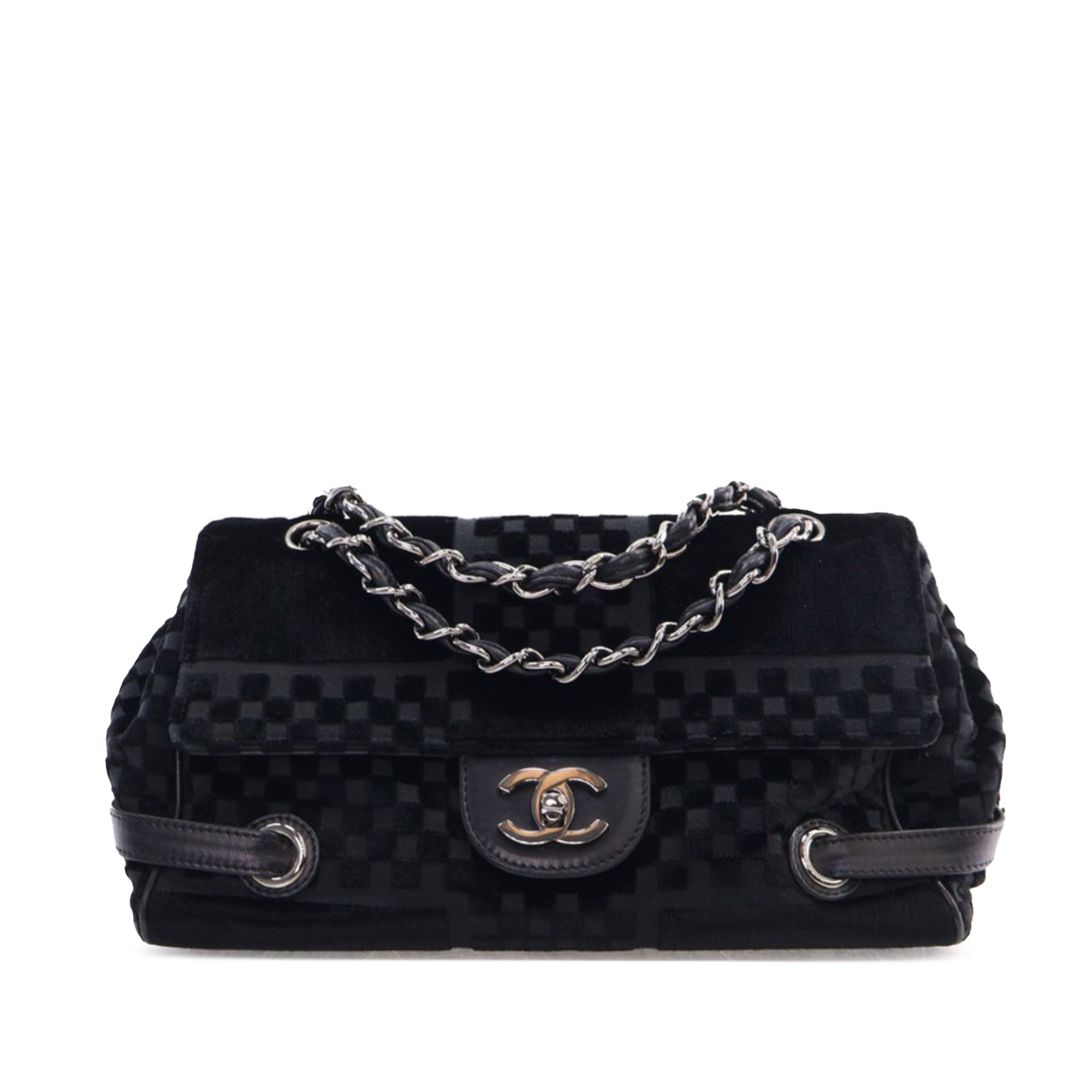 Chanel | Pre-Owned CC Check Embossed Velvet Belted Side Flap | Black