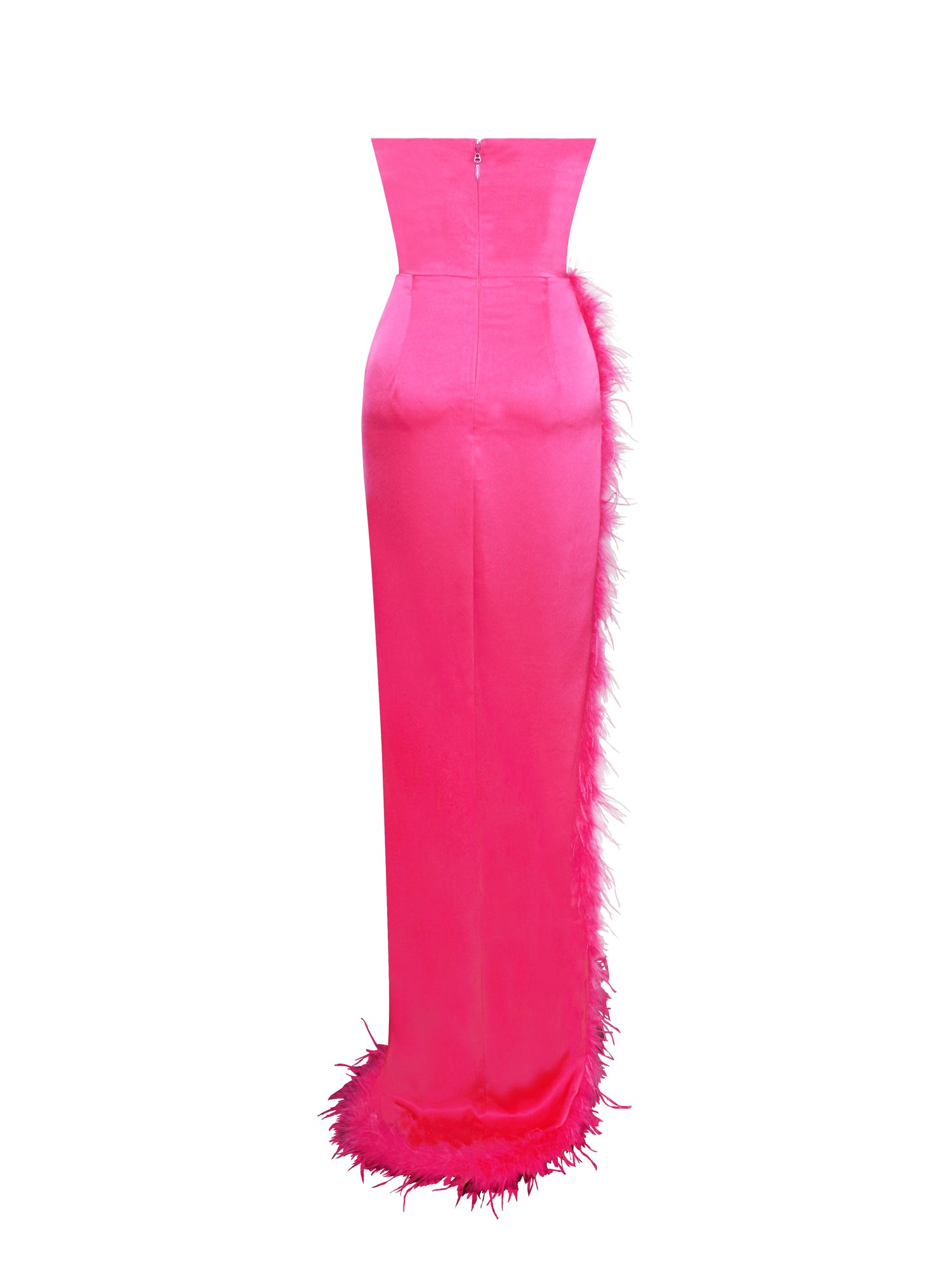 Perrin Fuchsia Feather Dress High Slit Gown | Pink