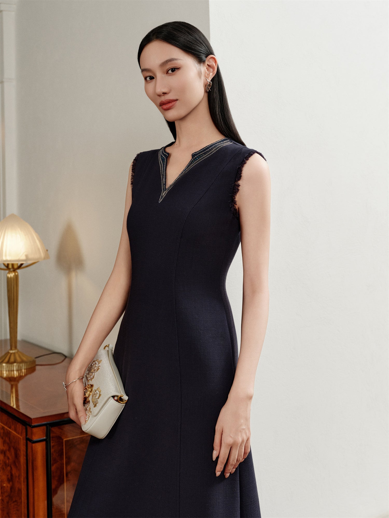 Waist-Cinched Vest Dress | Navy