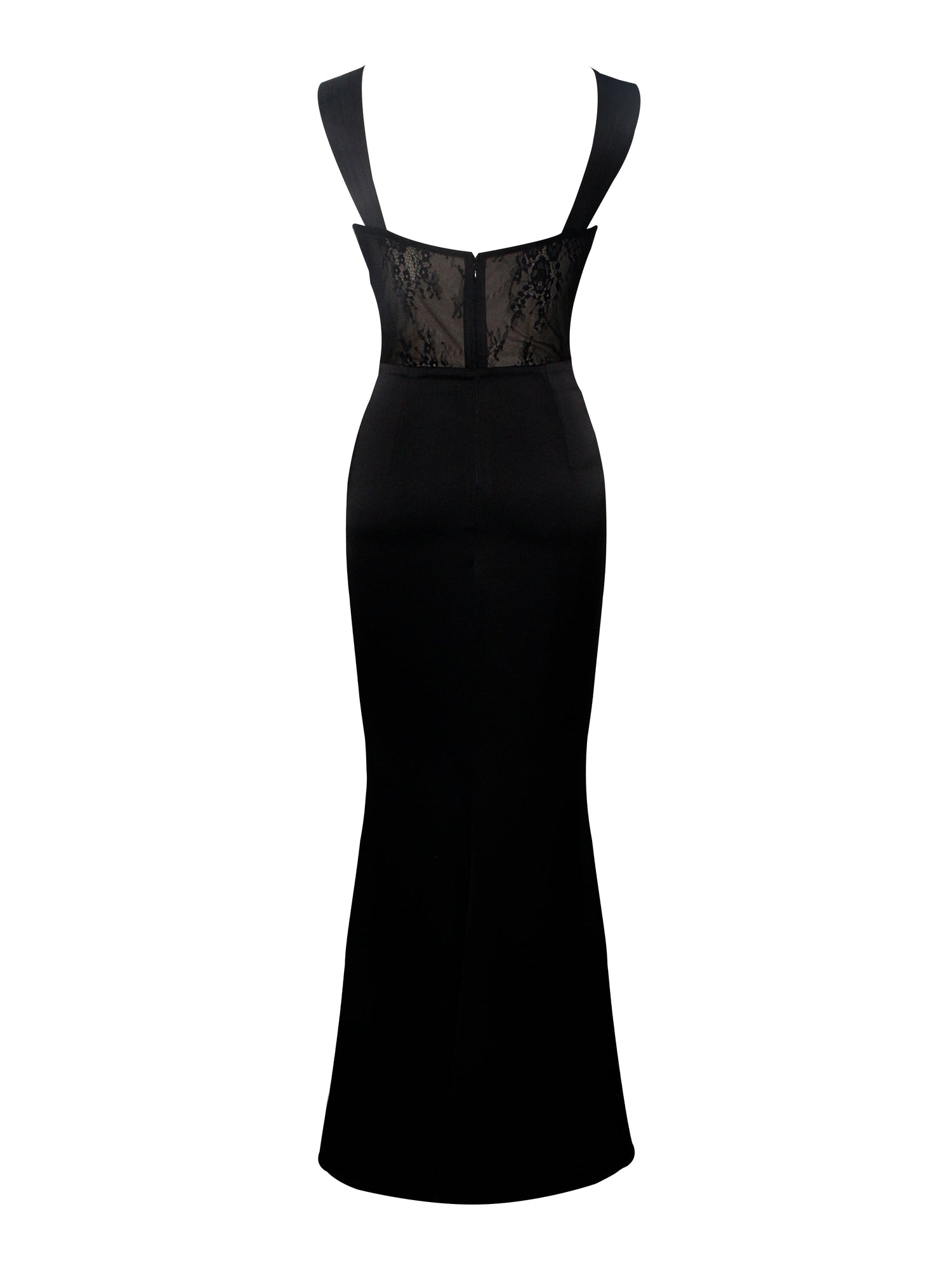 Camila Satin and Lace Maxi Dress | Black