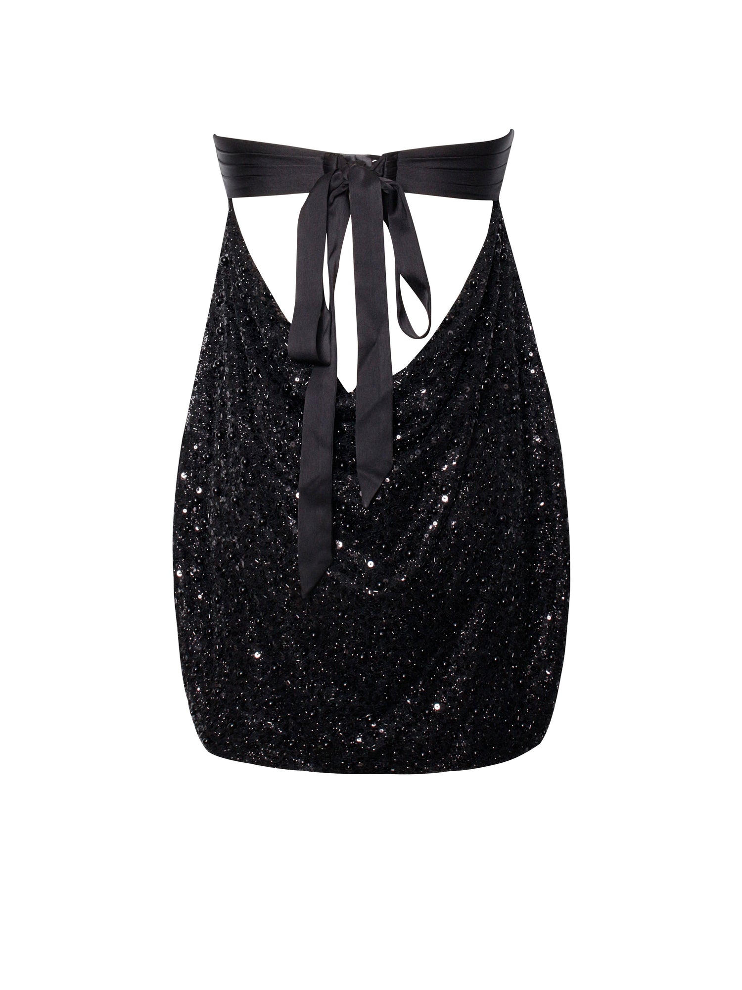 Felina Satin Sequin Pearls Beaded Mini Dress | Black