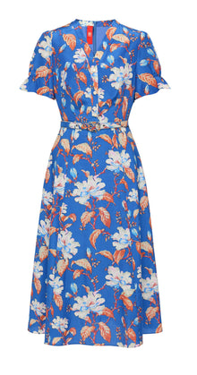 Printed Waist-fitted Dress | Blue