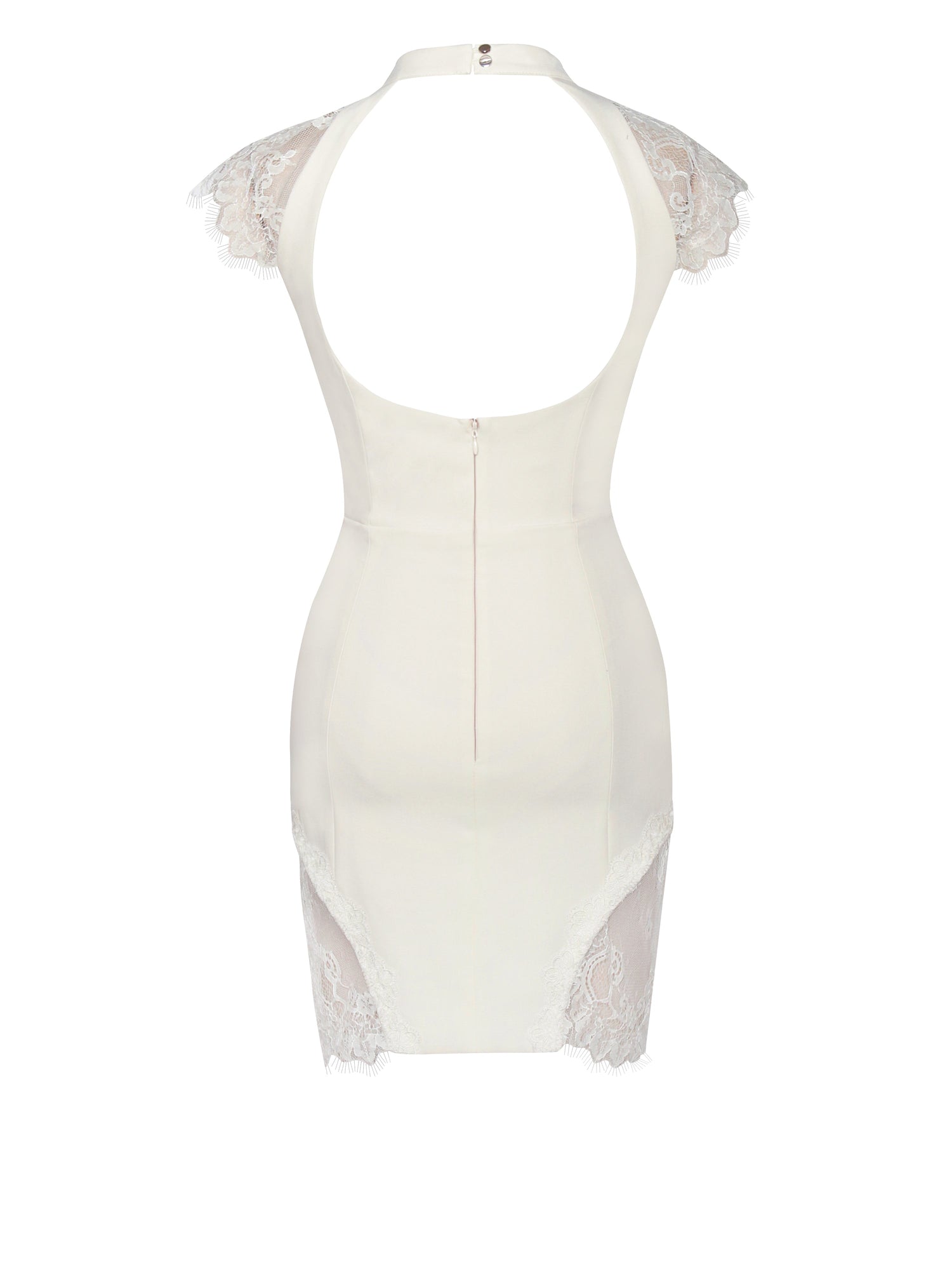 Quinella Lace Crepe Backless Mini Dress | White