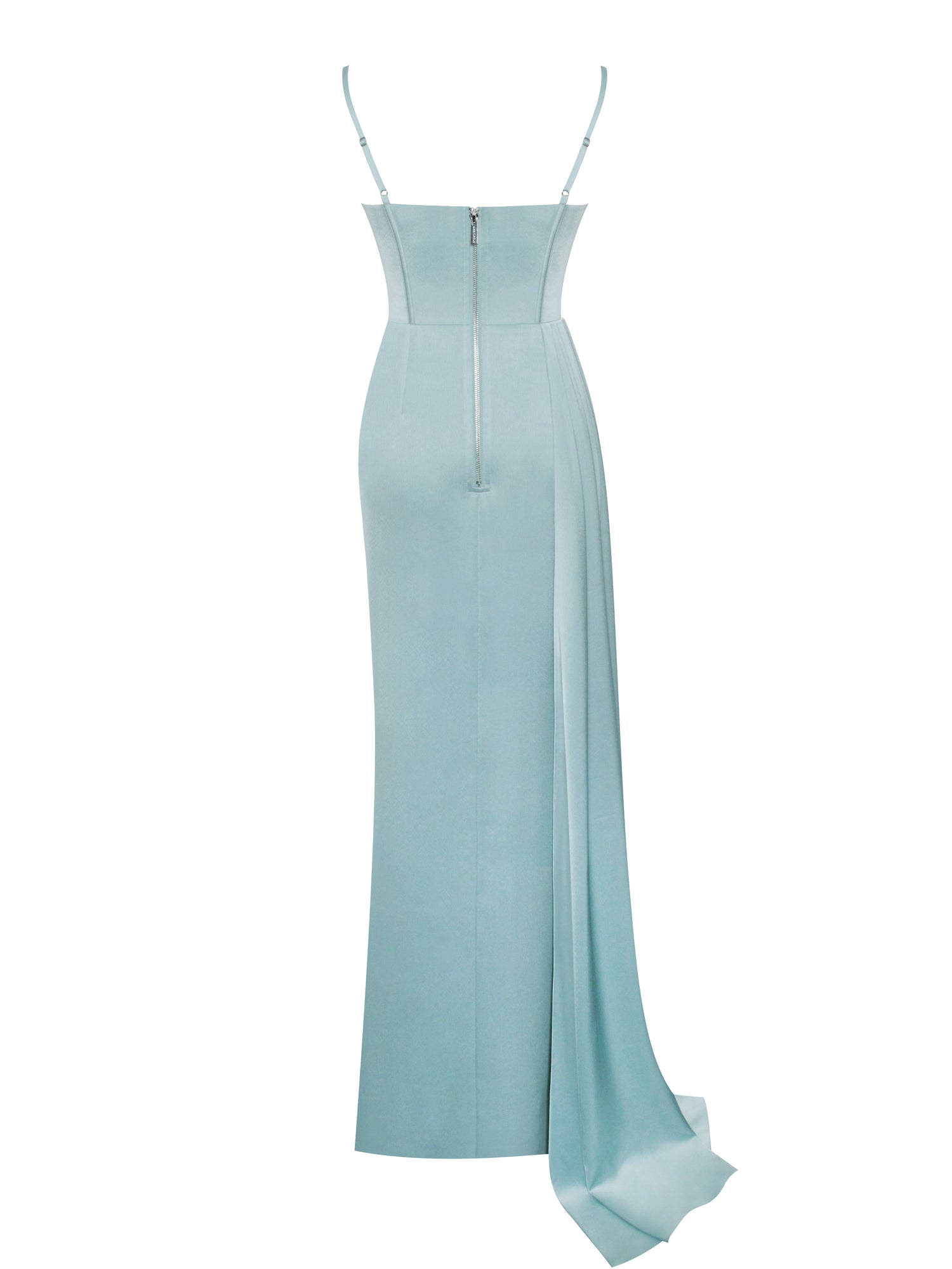 Elayna Pale Strappy Satin Corset High Slit Gown | Blue