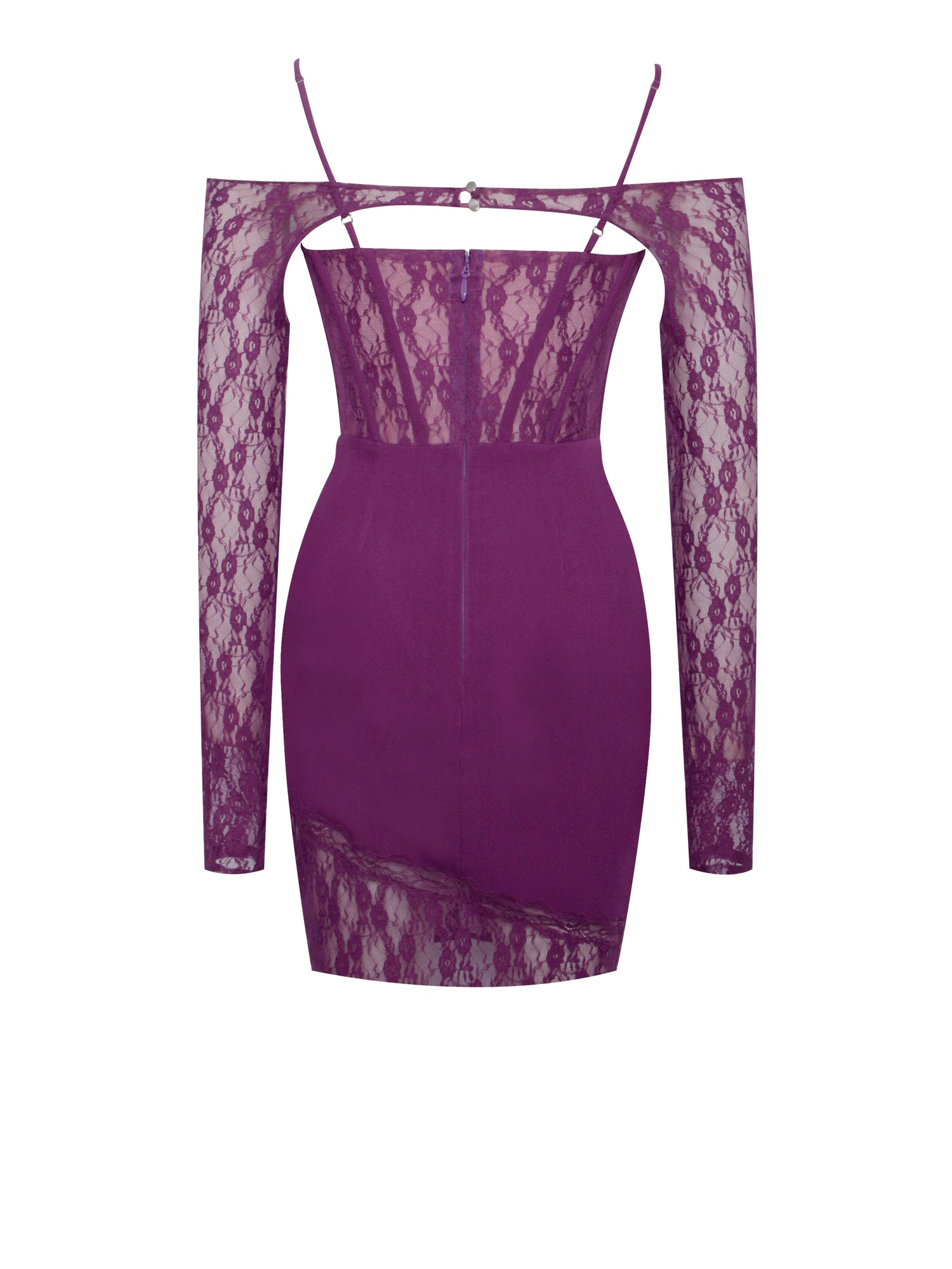 Elsie Lace and Crepe Mini Dress | Purple