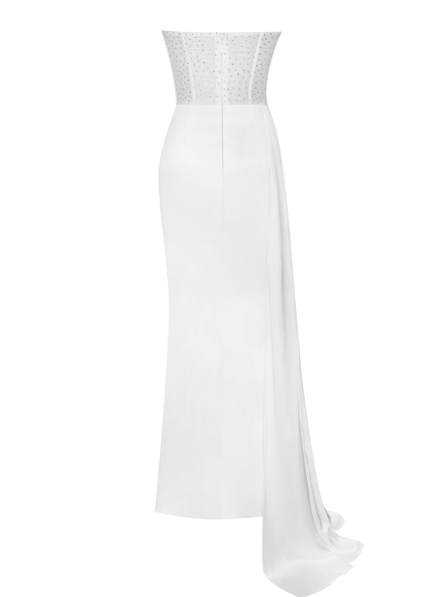 Holly Crystallized Corset High Slit Satin Gown | White