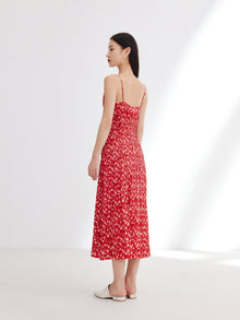Traditional Chinese Style Floral Suspenders Dress | Red