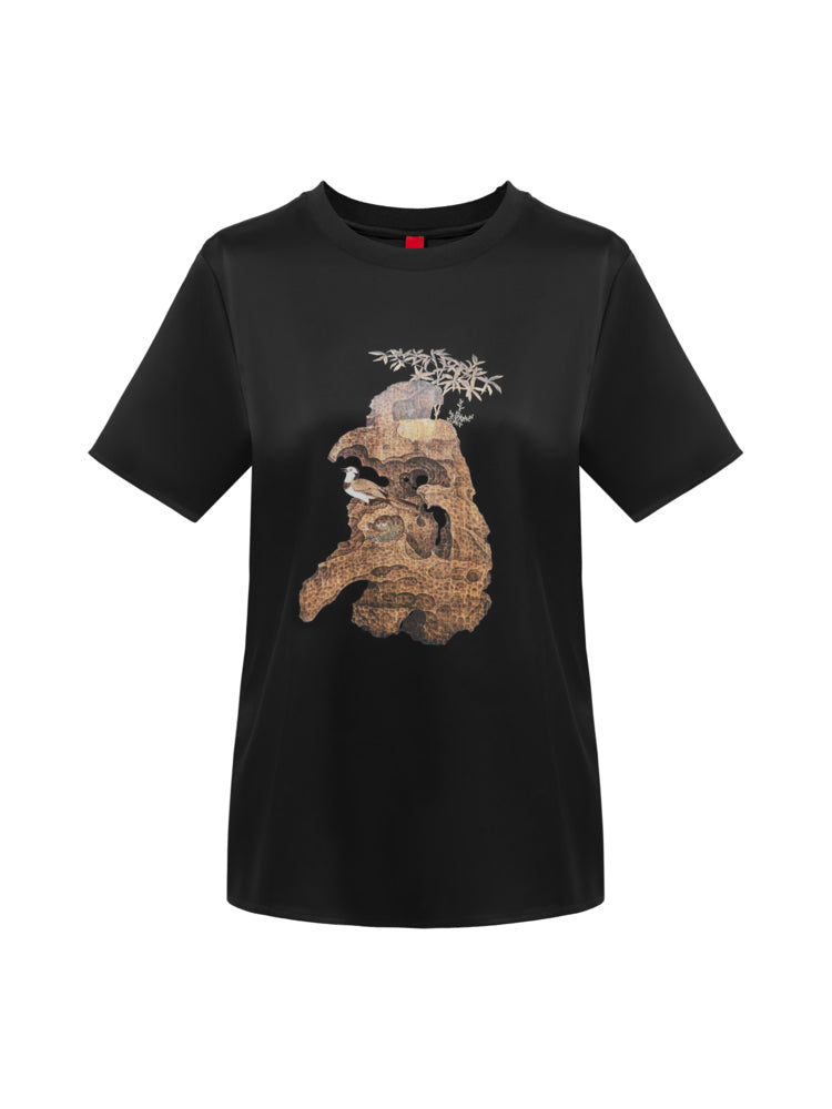 Triacetate "Stone Carving of Auspicious Dragon" T-Shirt | Black