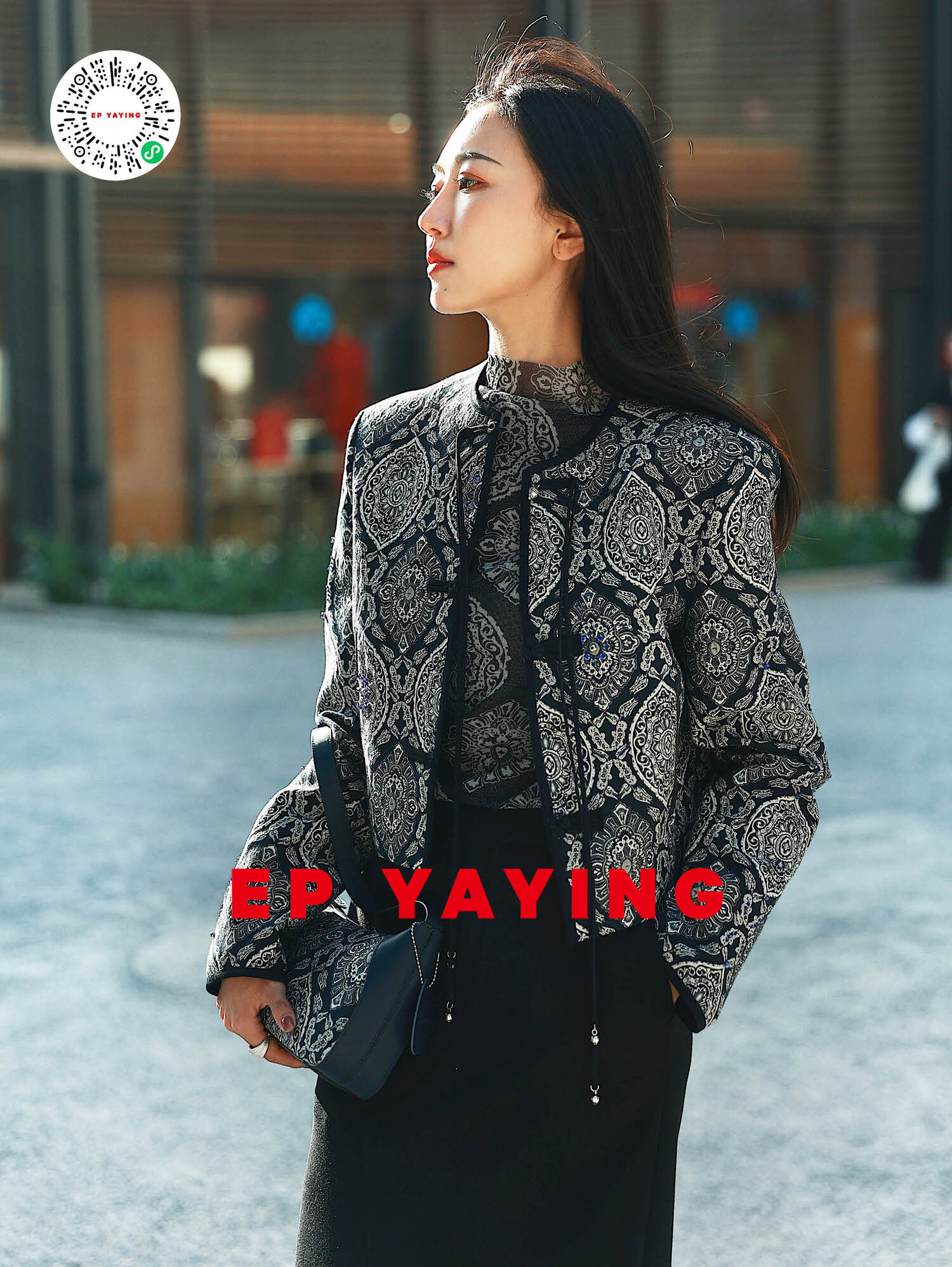 Chinese-style Embossed Jacket | Navy