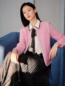 Waist-Cinching Round Neck Coat | Pink