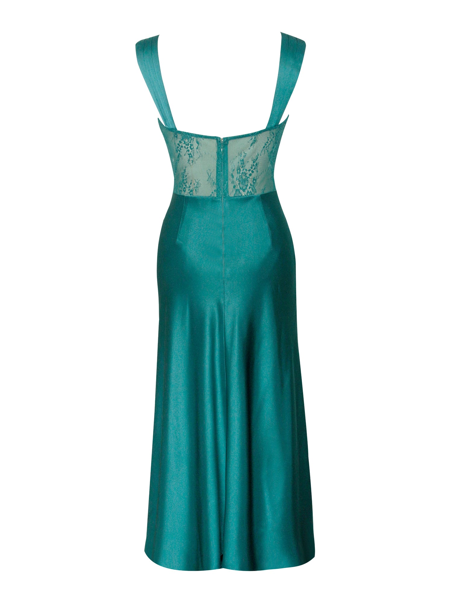 Perley Satin and Lace Midi Dress | Teal