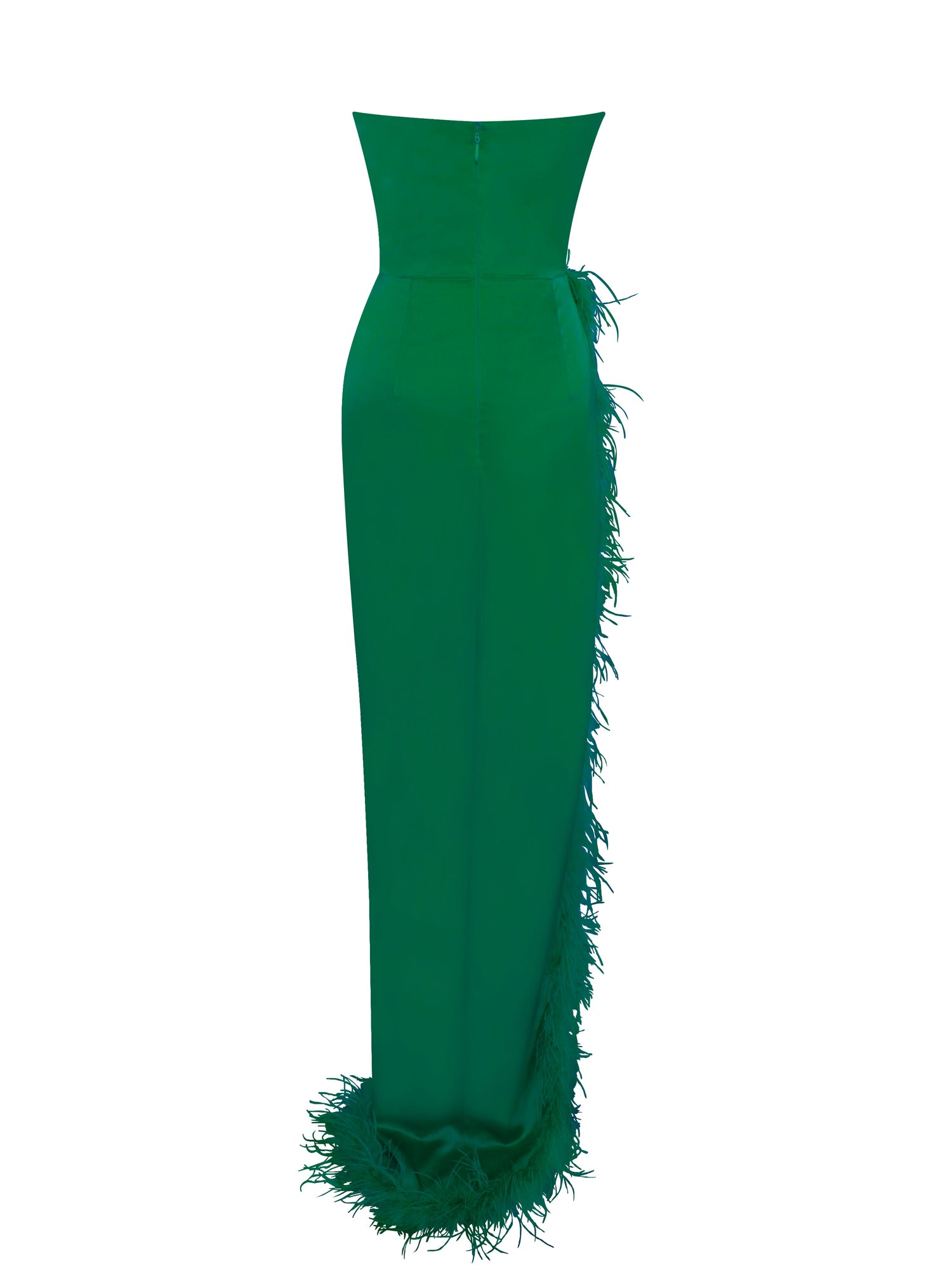 Perrin Emerald Feather Dress High Slit Gown | Green