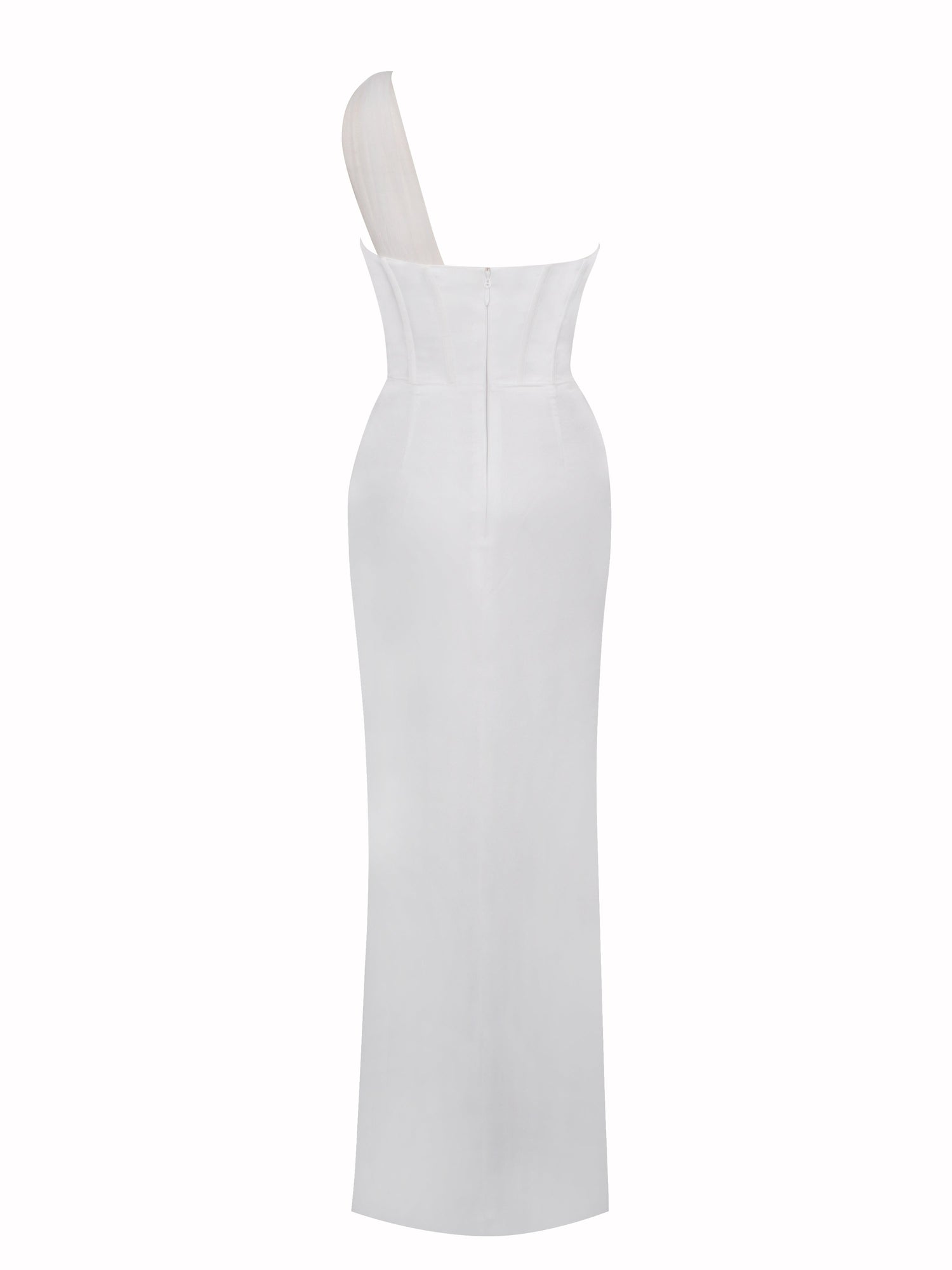 Lora Crystal Embellished Mesh Satin Corset Gown | White