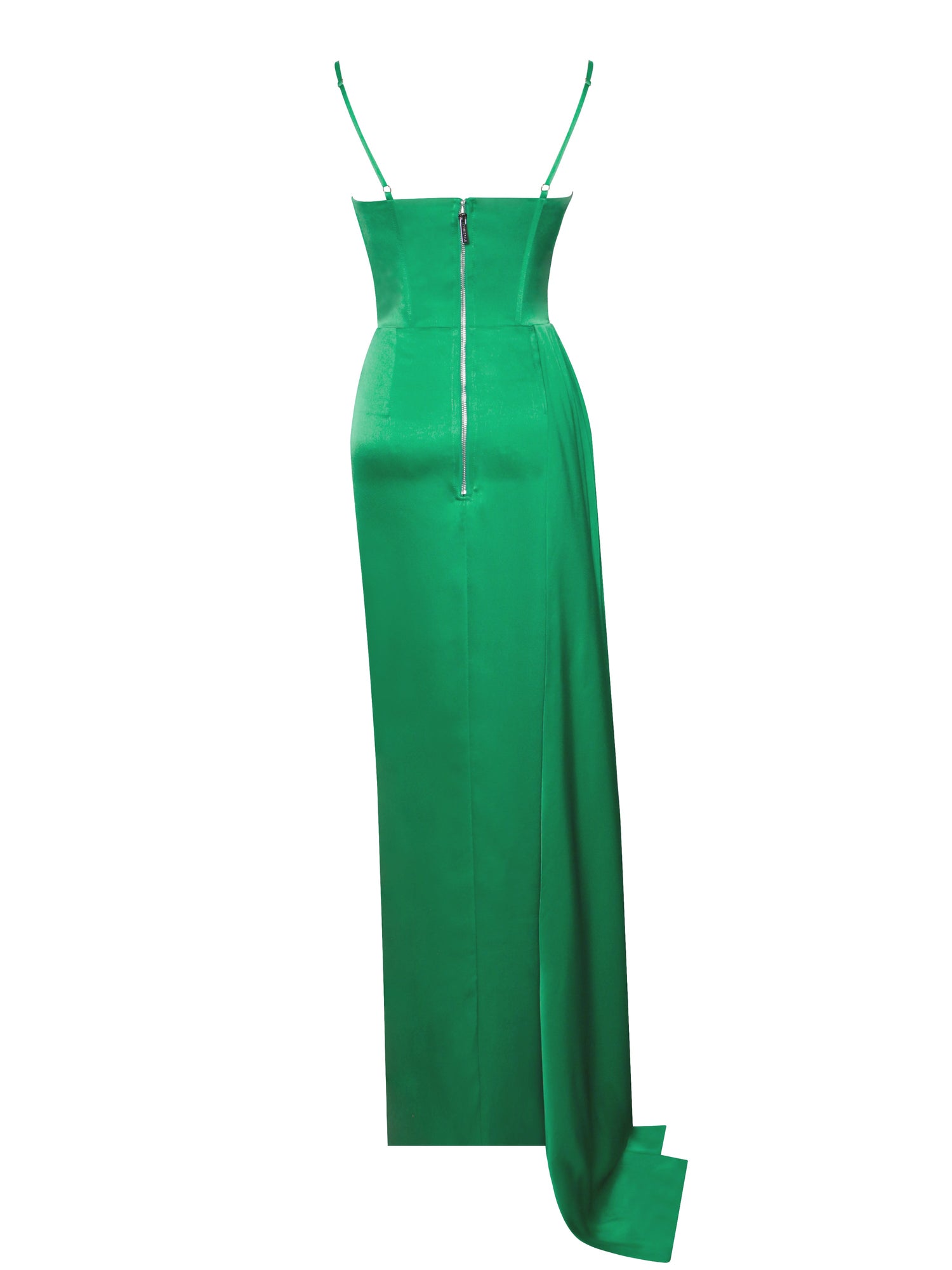 Vanity Satin High Slit Draping Corset Gown With Crystals | Green