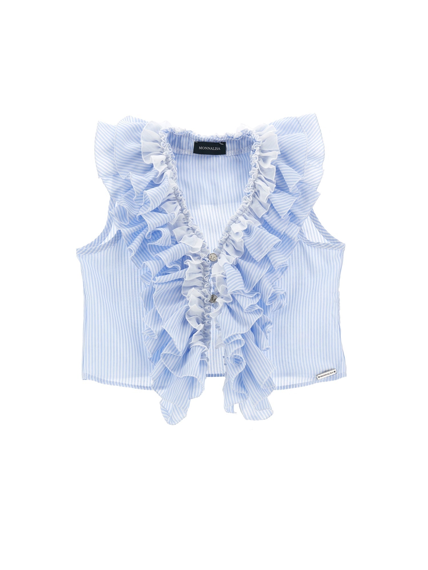 Girls | Top Wand With Ruffles | Cream/Sky Blue